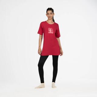 Women Cotton Kurti Yoga, Gym Top, Crew Neck - Red