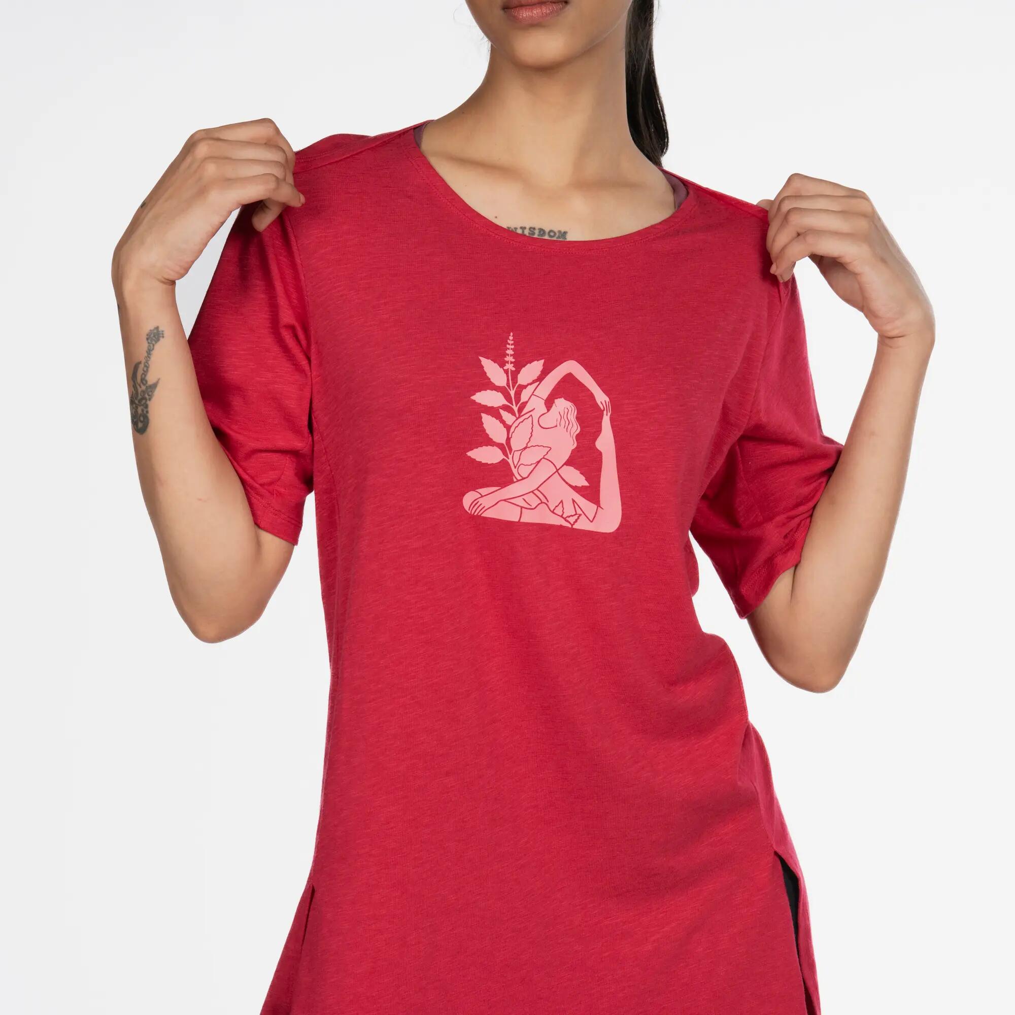 Women Cotton Kurti Yoga, Gym Top, Crew Neck - Red -  5