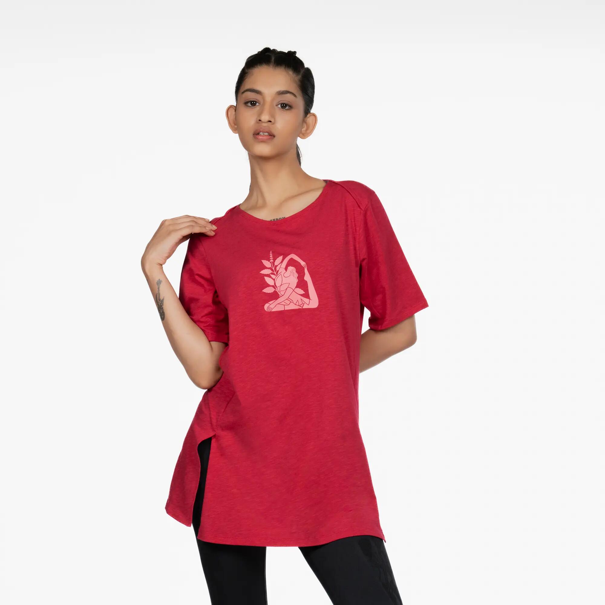 Women Cotton Kurti Yoga, Gym Top, Crew Neck - Red -  3