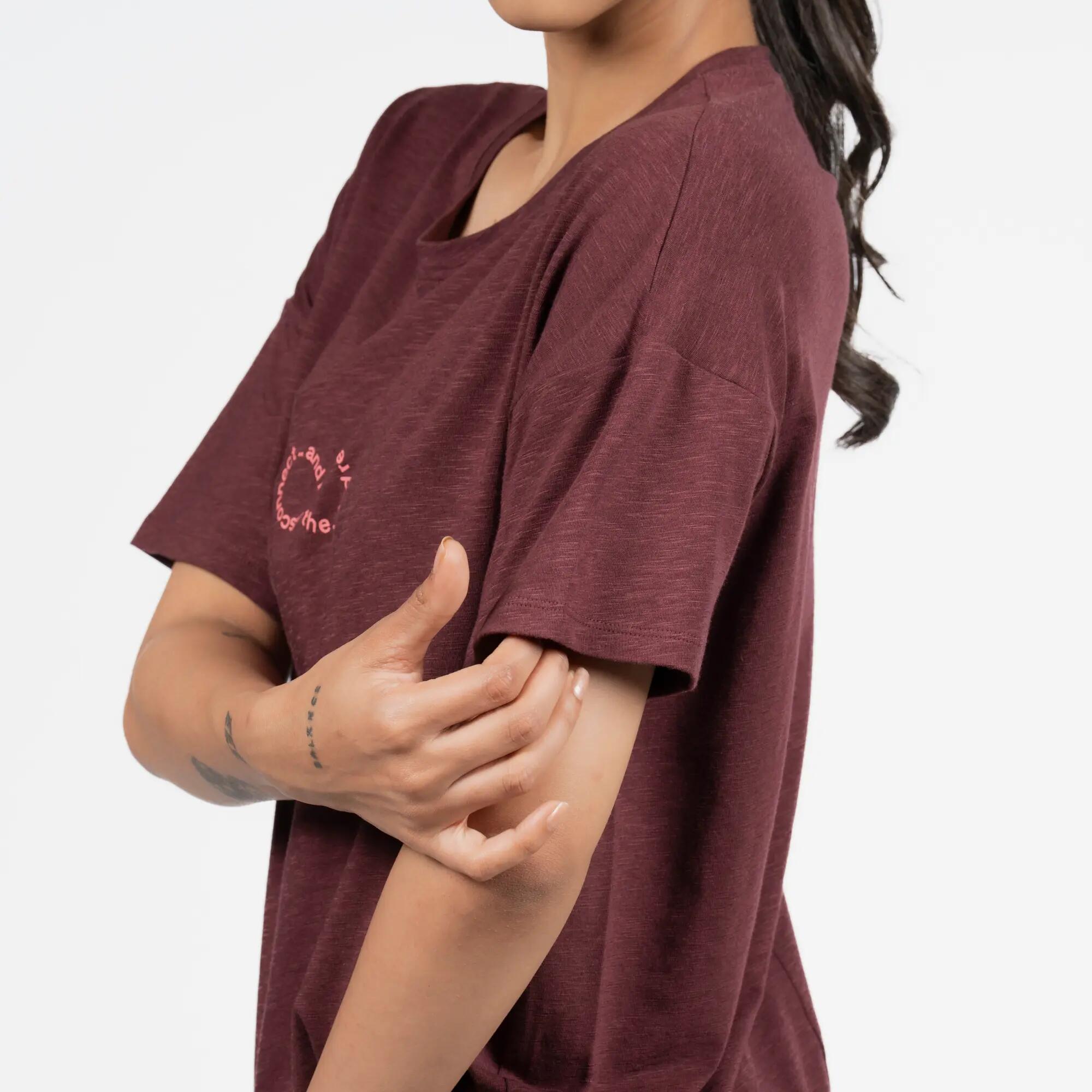 Women’s short-sleeve yoga T-shirt, burgundy purple -  4