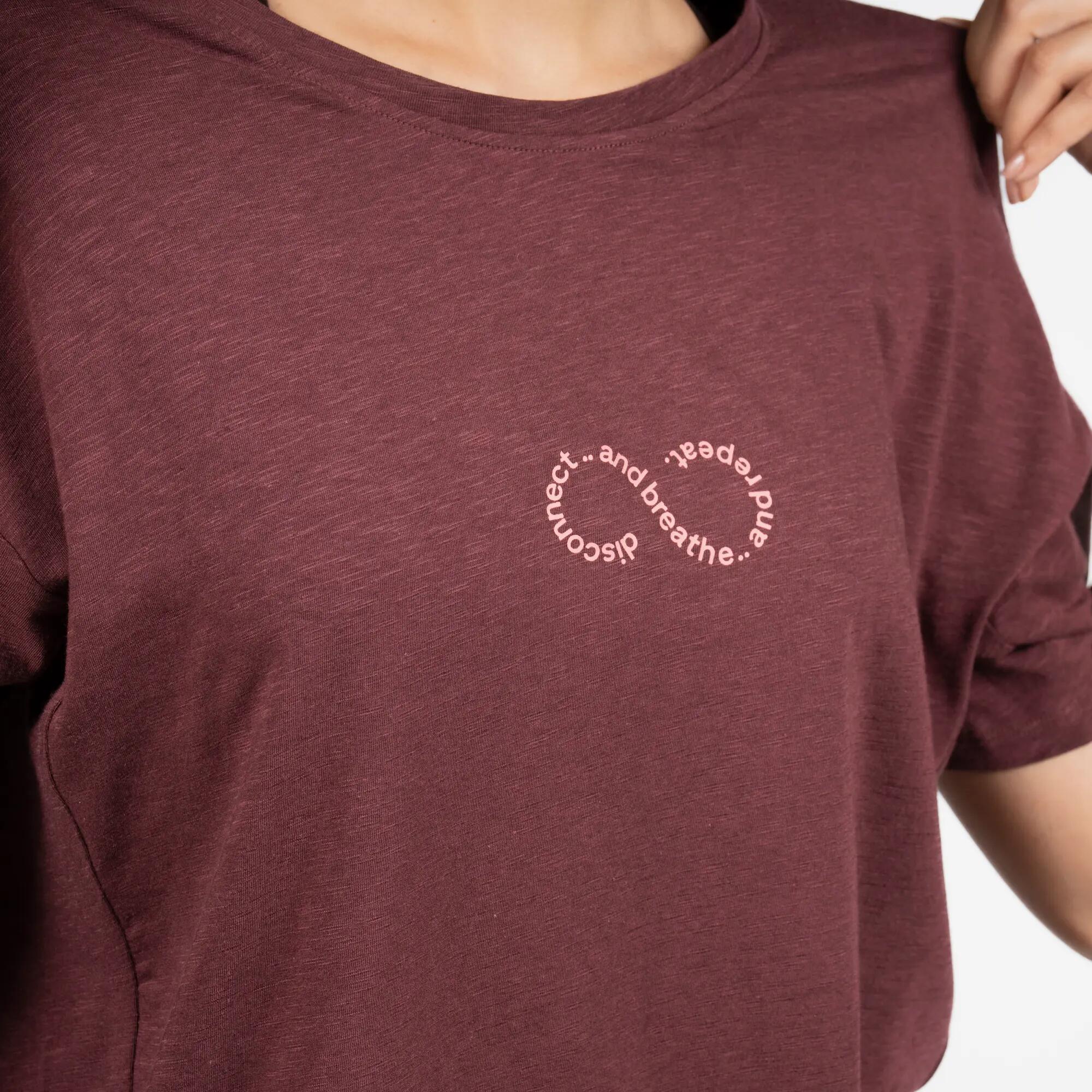 Women’s short-sleeve yoga T-shirt, burgundy purple -  5
