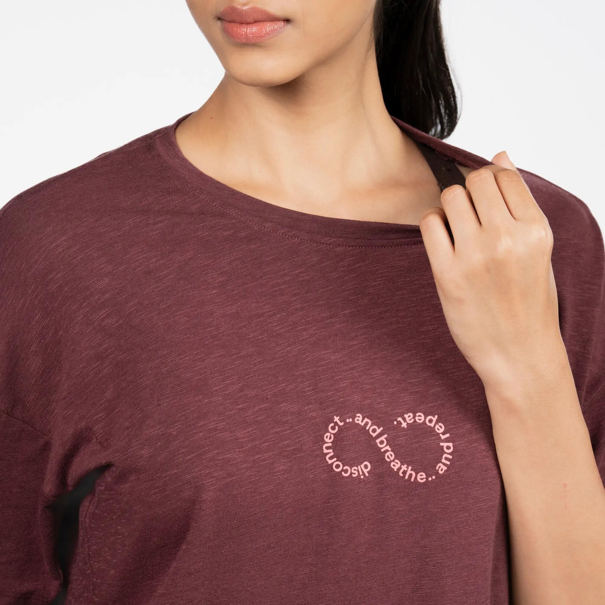 Women’s short-sleeve yoga T-shirt, burgundy purple -  3