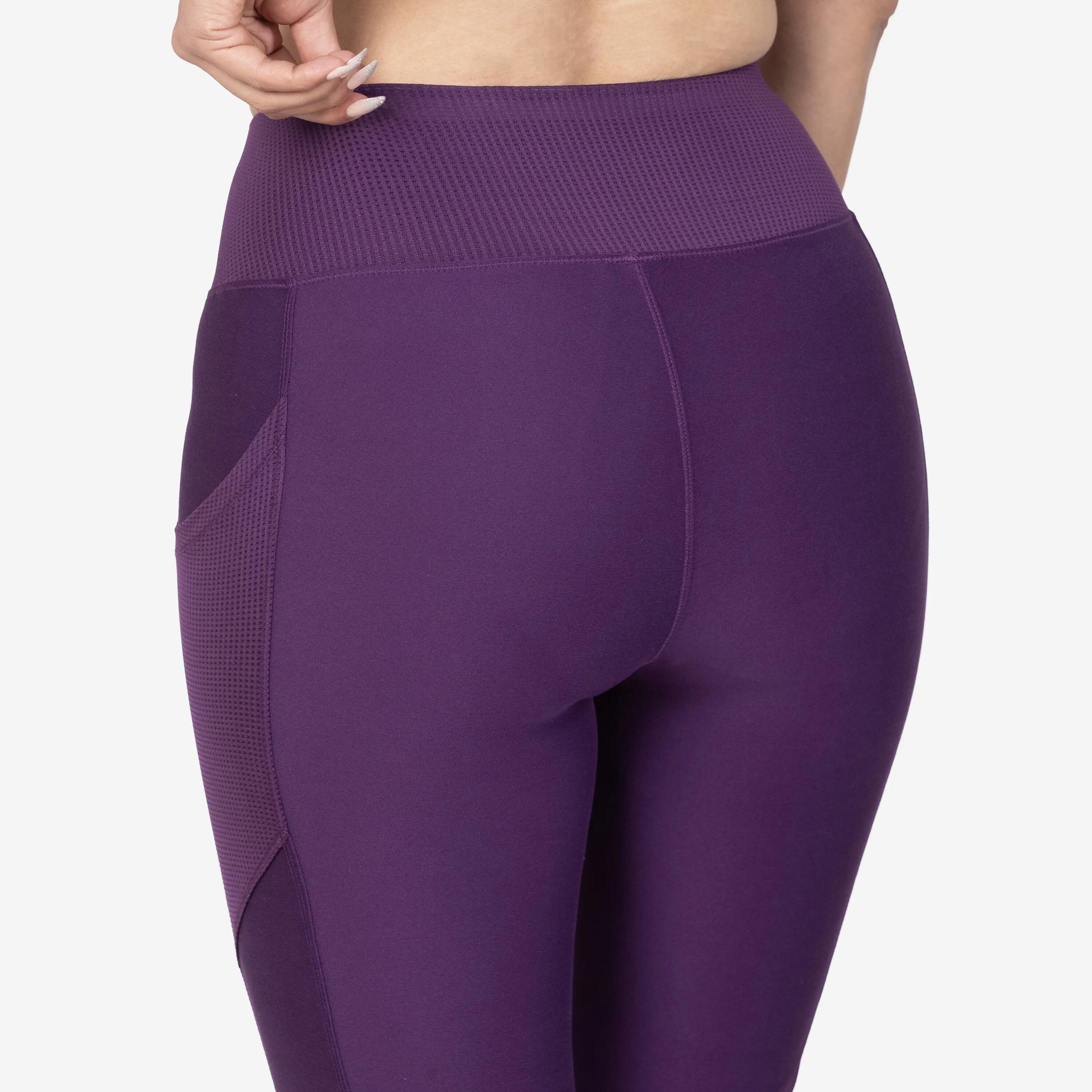 Women's breathable sports leggings with phone pocket, aubergine green -  3