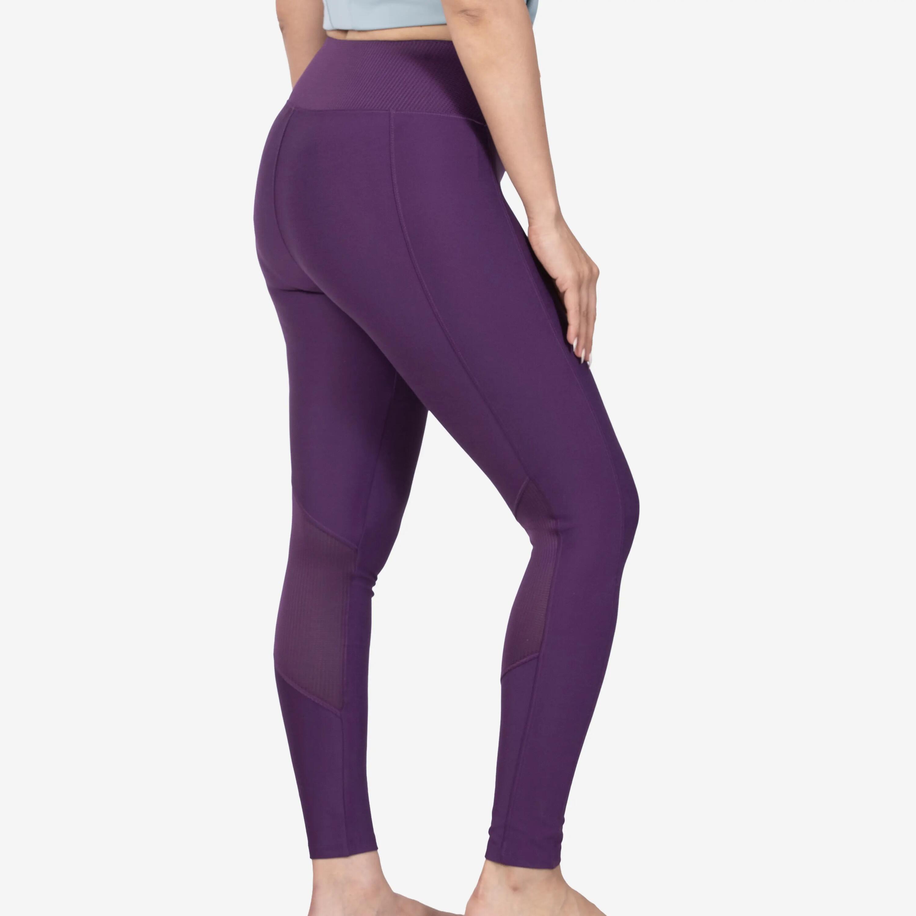 Women's breathable sports leggings with phone pocket, aubergine green -  5