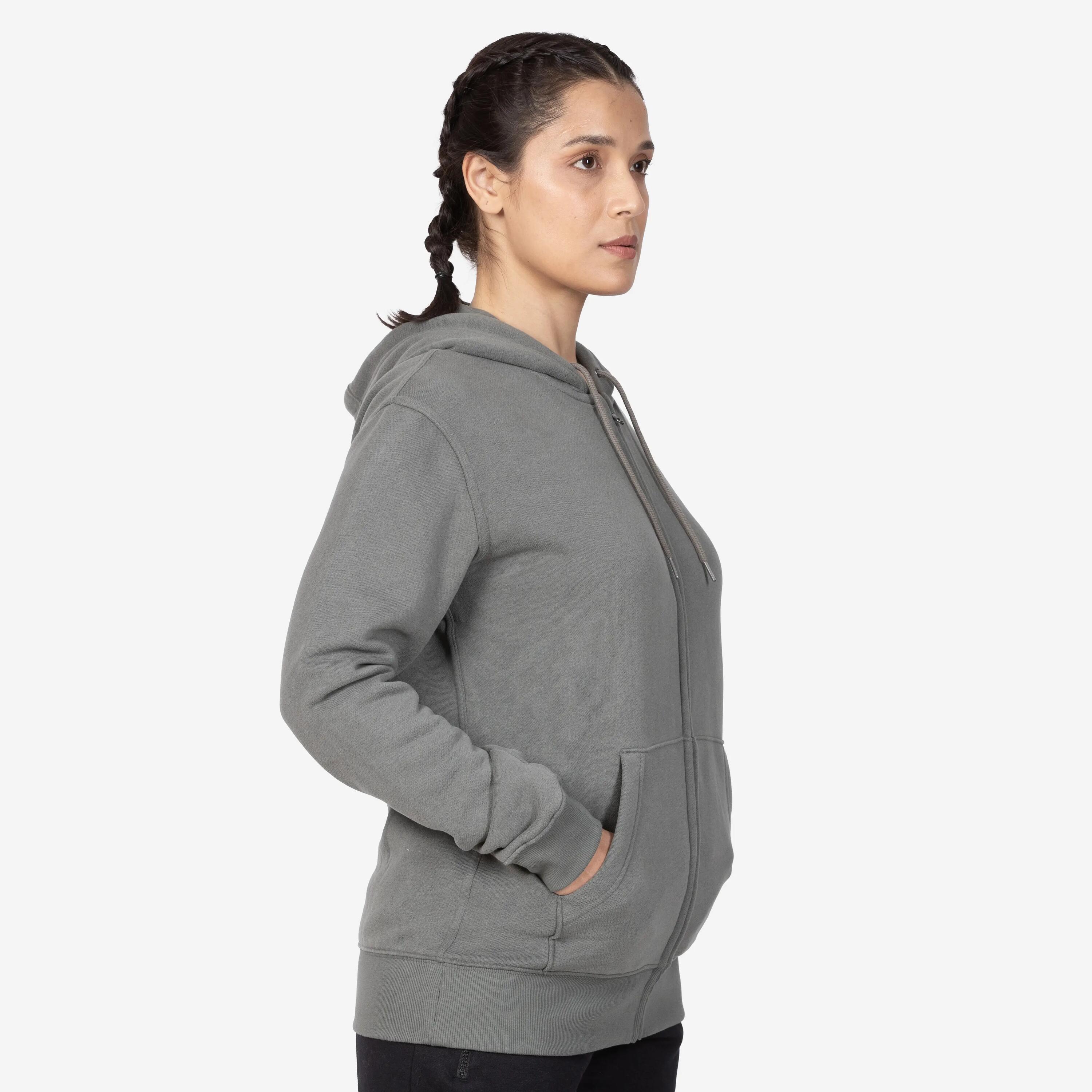Women’s fitness fleece zip-up hoodie, ash khaki green -  2