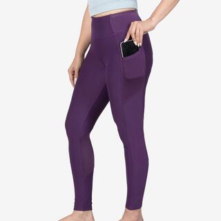 Women's breathable sports leggings with phone pocket, aubergine green
