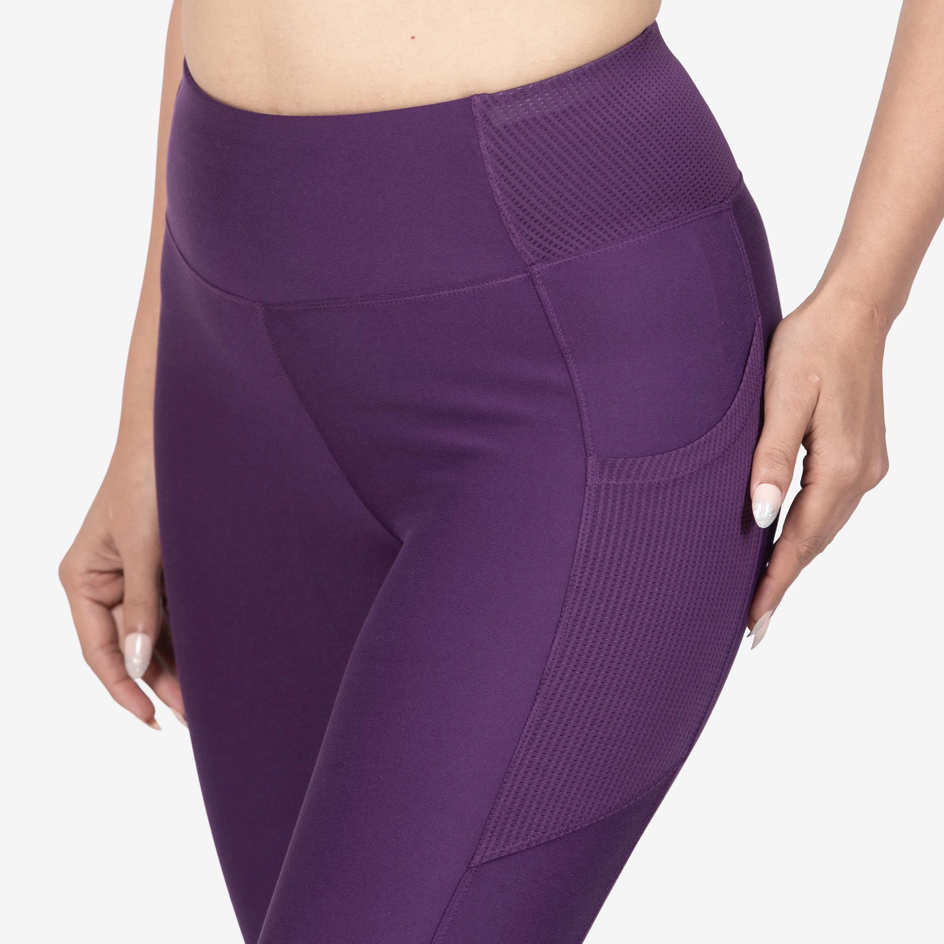 Women's breathable sports leggings with phone pocket, aubergine green -  2
