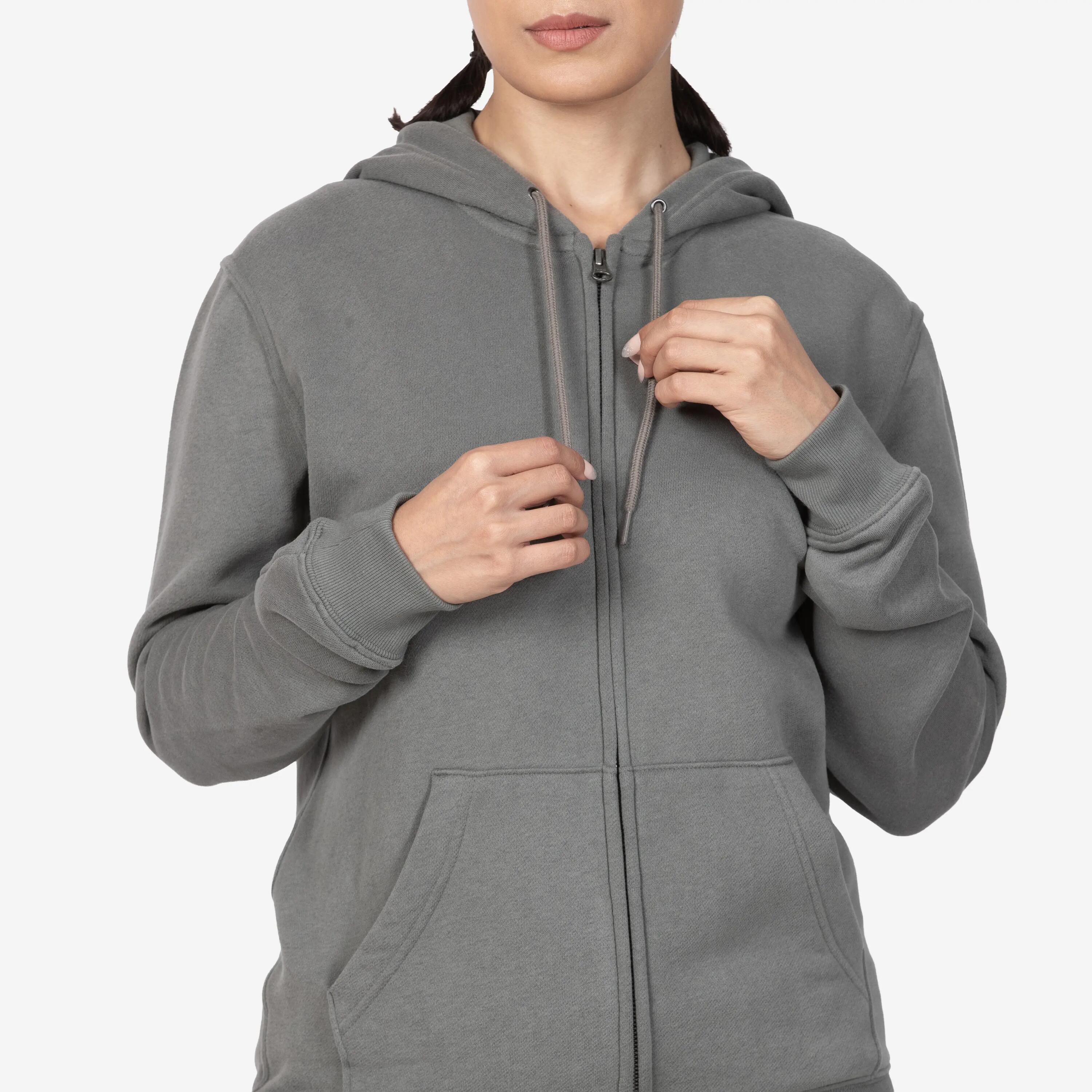 Women’s fitness fleece zip-up hoodie, ash khaki green -  3