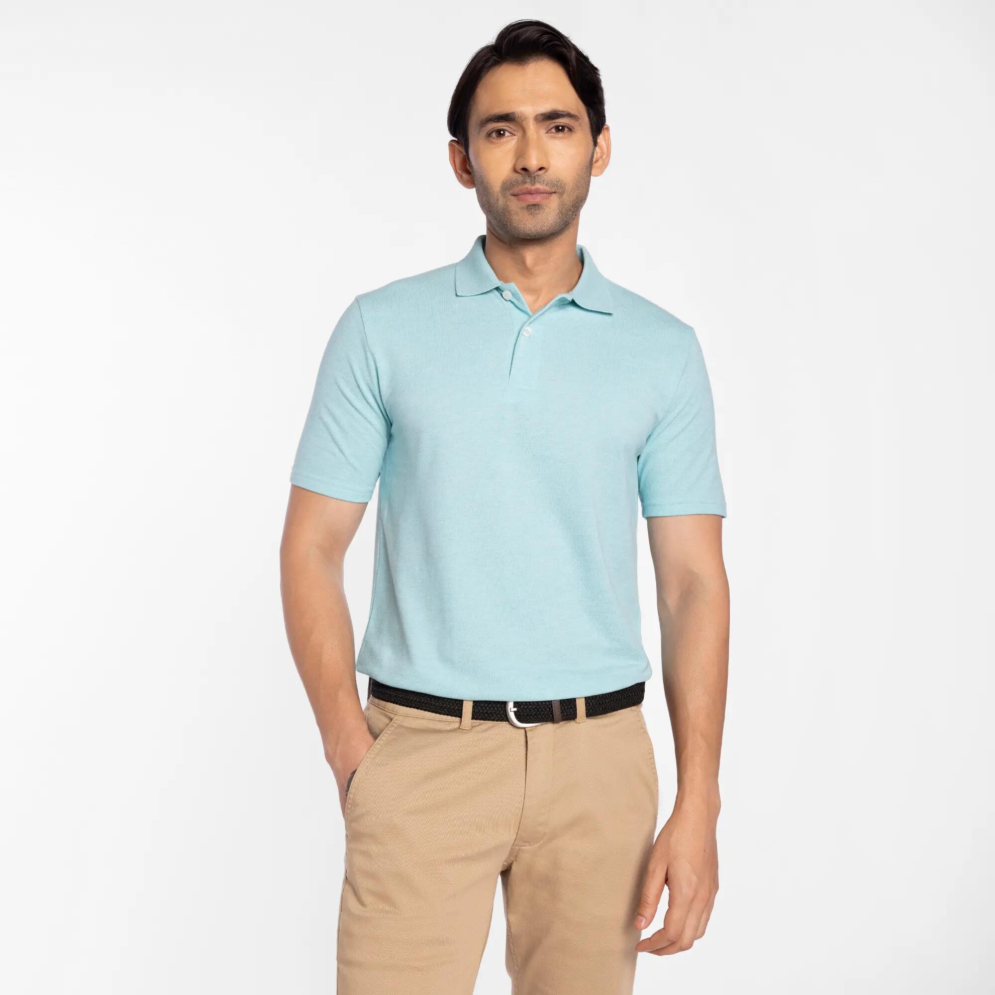 Men Golf Polo T-Shirt Cotton Regular Fit Turquoise MW100 -  1