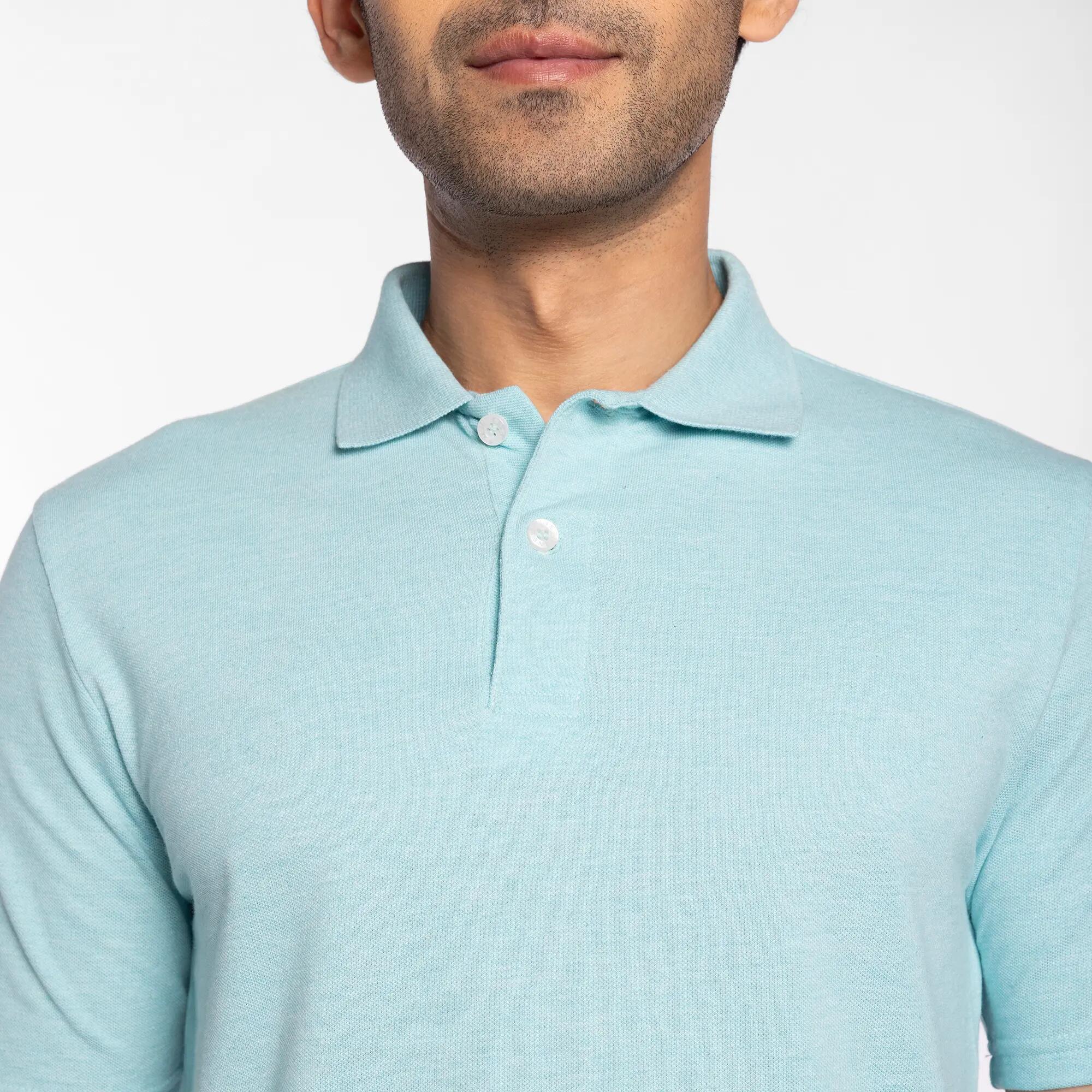 Men Golf Polo T-Shirt Cotton Regular Fit Turquoise MW100 -  3