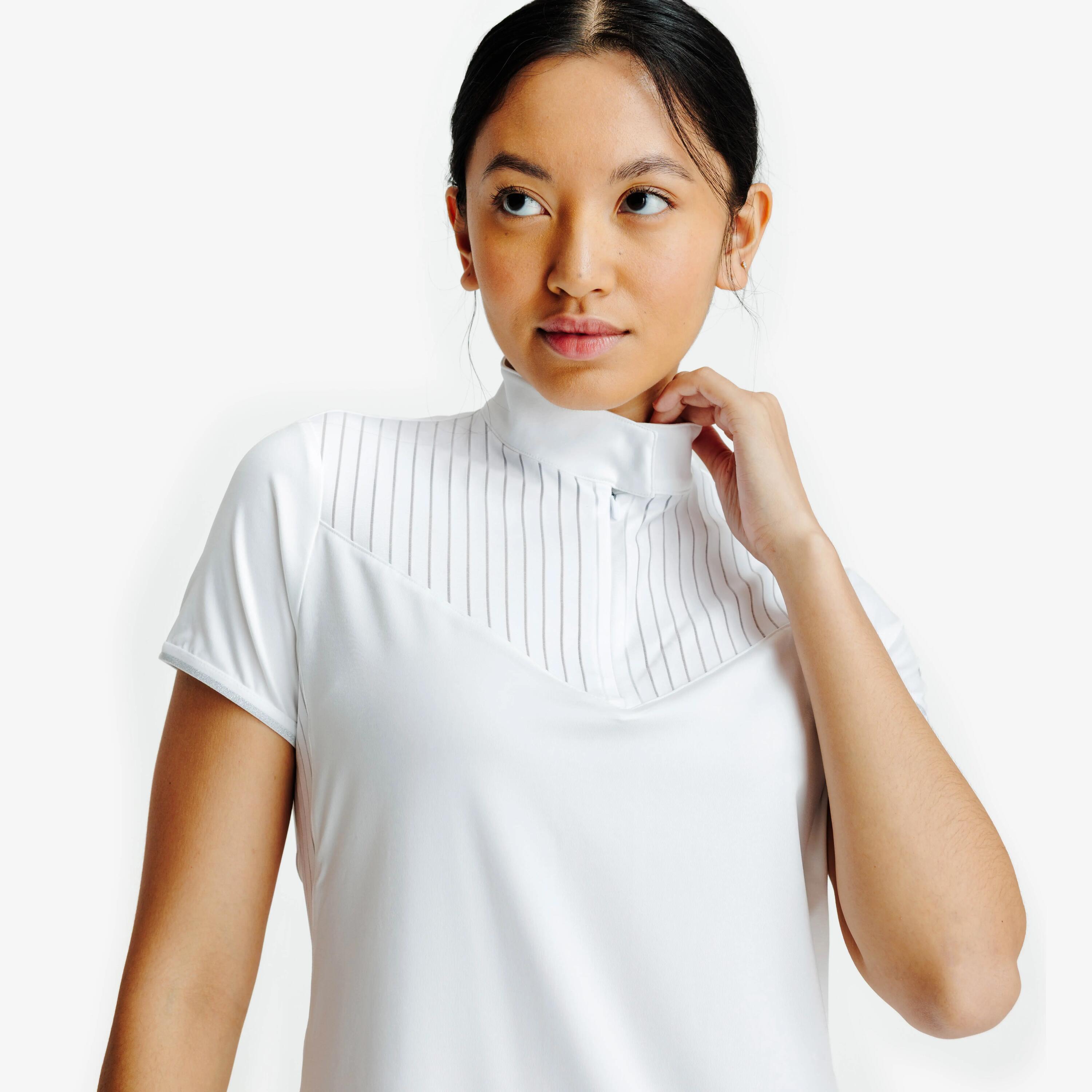 Women's Horse Riding Short-Sleeved Competition Polo 500 - White -  4