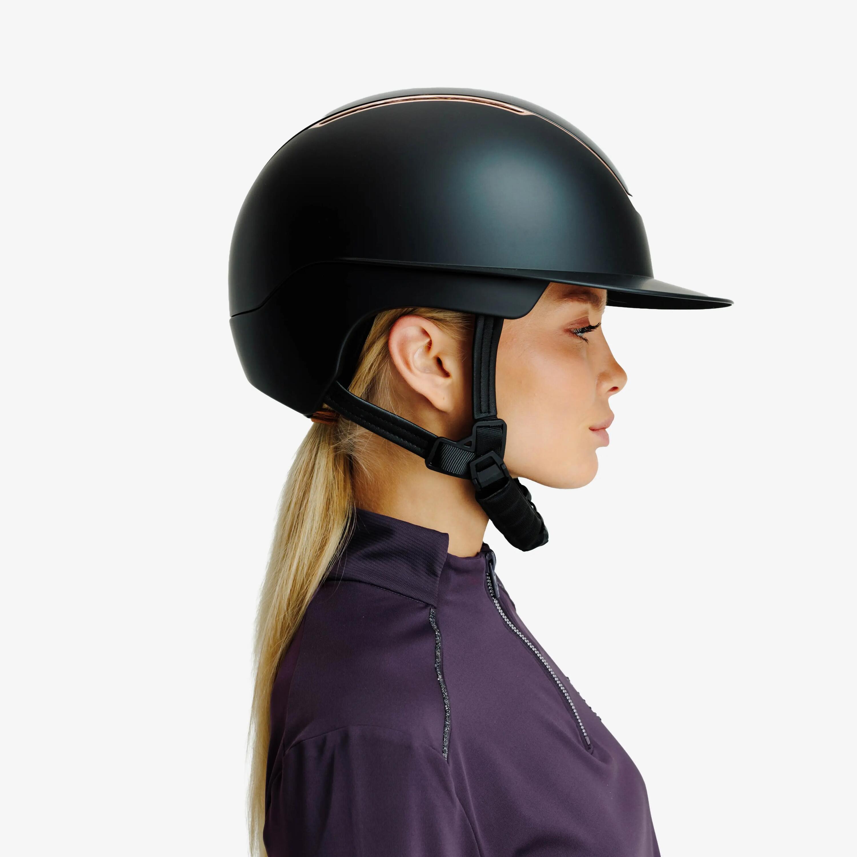 Casque équitation finition rose gold visière large 900 ERT - Noir 3/4