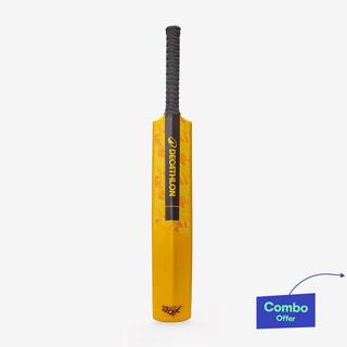 Adult Hard Plastic Cricket Bat Size SH Soft for Tennis Ball T500 Box - Yellow