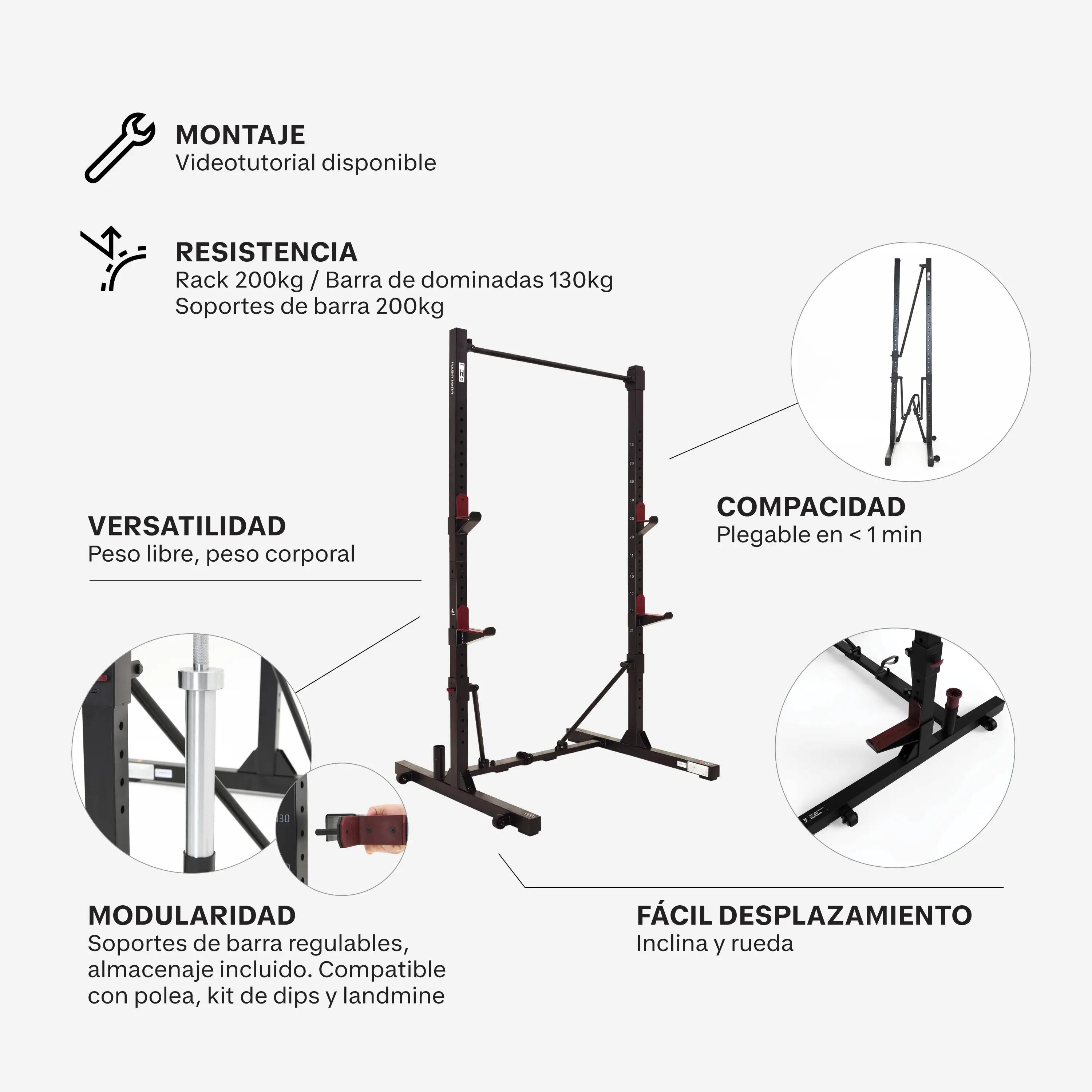 Rack Musculación 500 Plegable/Retráctil Sentadillas + Bench + Dominadas 2/15