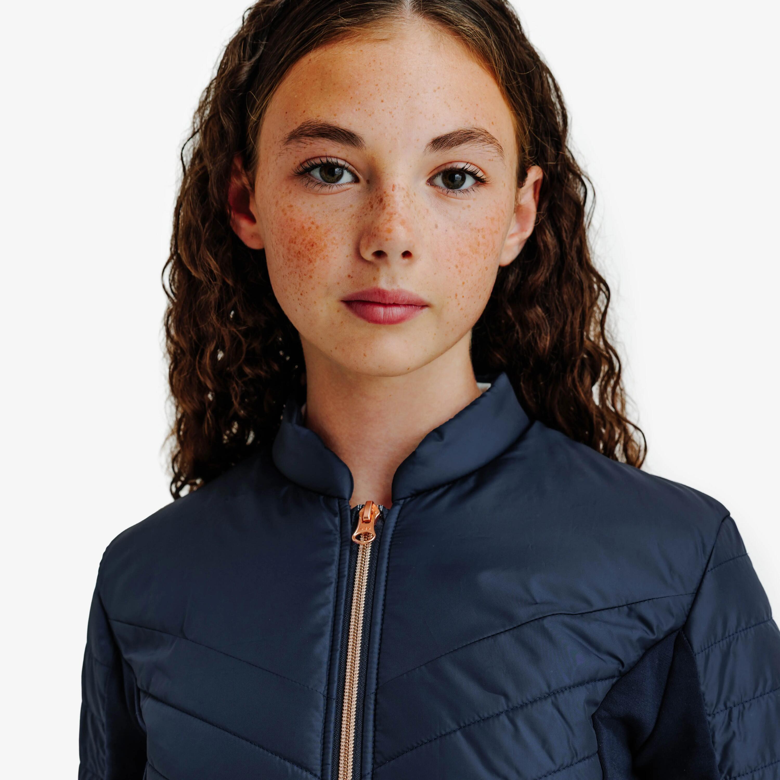 Kinderjas voor paardrijden 500 ritssluiting roségoud/marineblauw 3/7