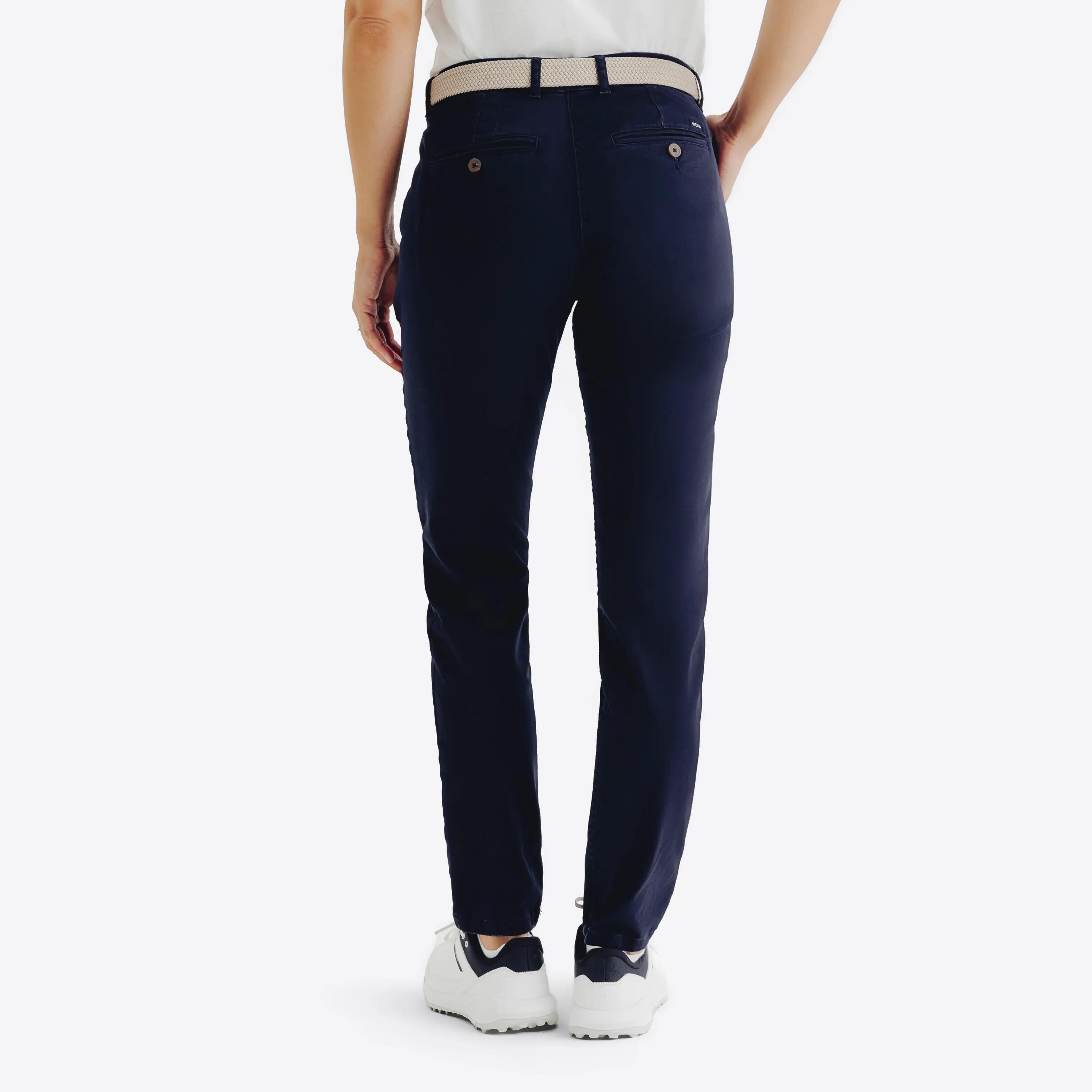 Dámske golfové bavlnené chino nohavice MW500 tmavomodré 4/7