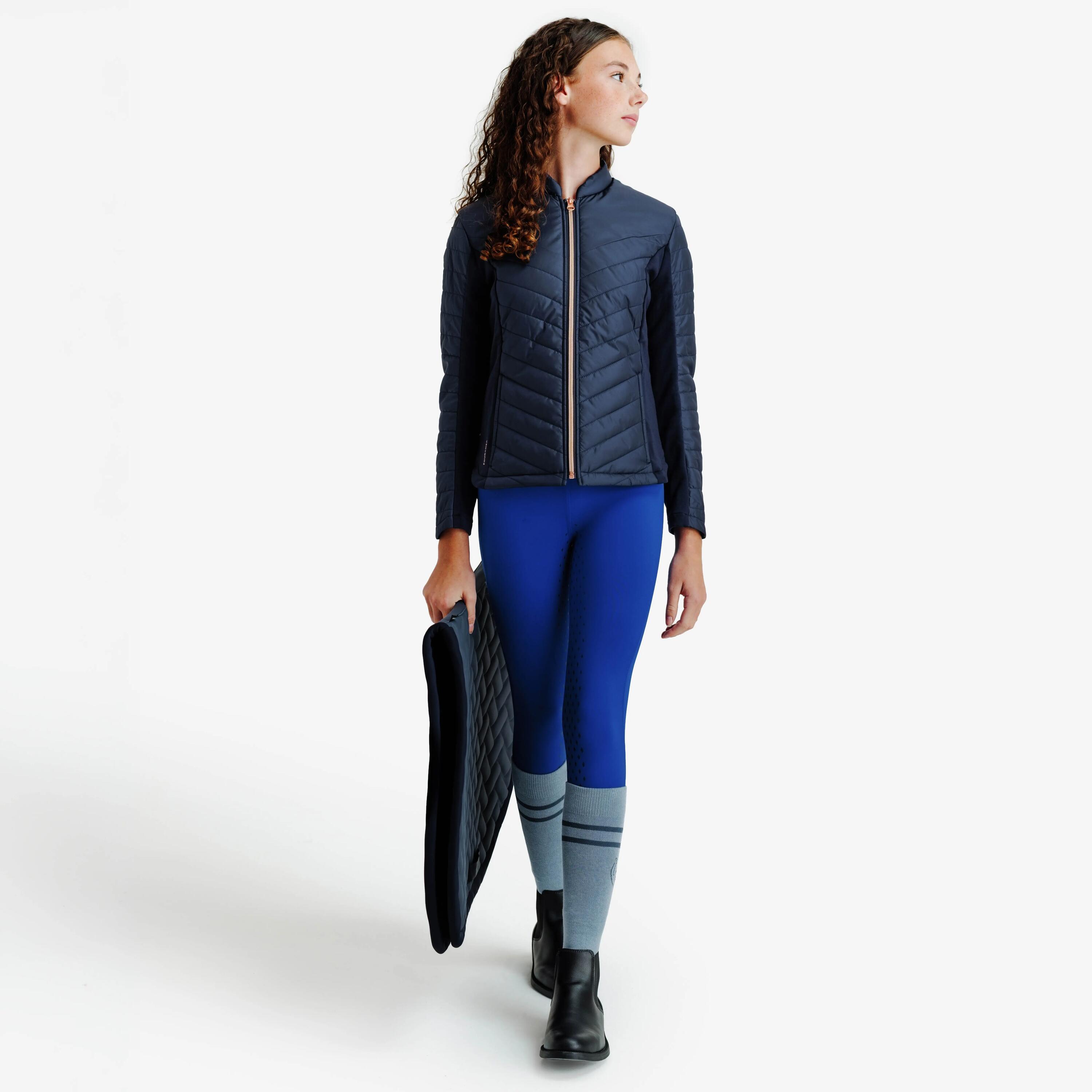 Kinderjas voor paardrijden 500 ritssluiting roségoud/marineblauw 2/7
