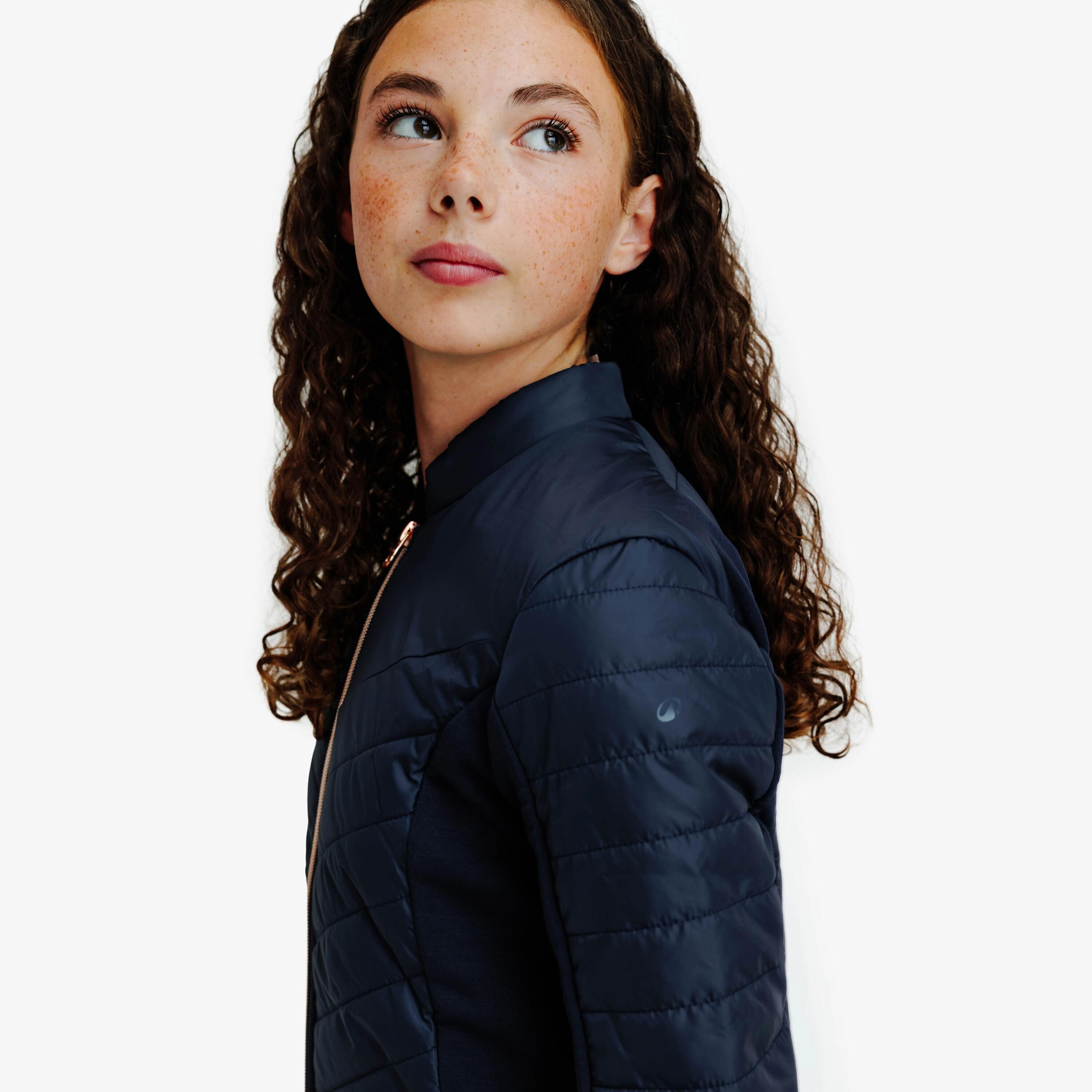 Kinderjas voor paardrijden 500 ritssluiting roségoud/marineblauw 6/7