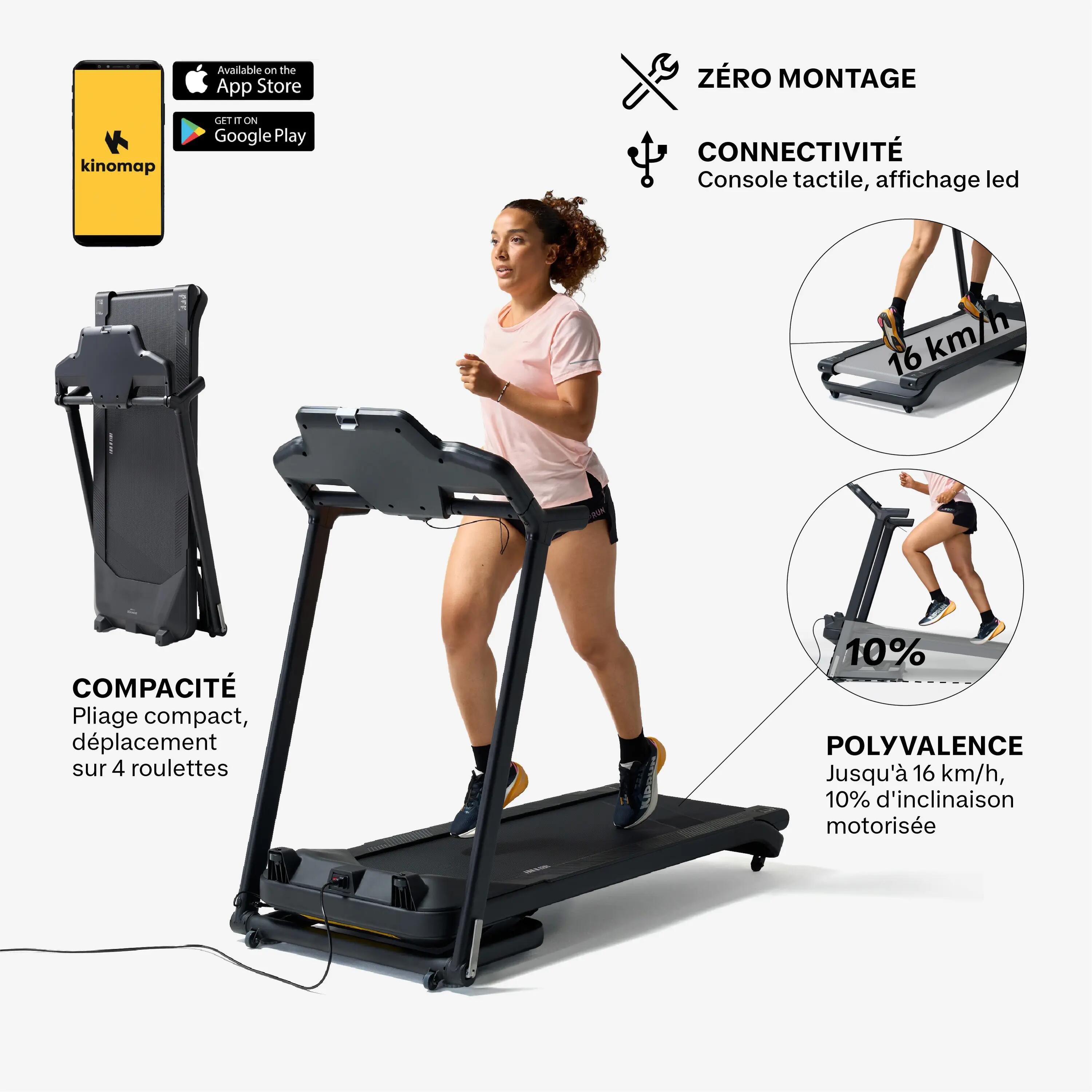 Tapis de course pliable 16km/h, RUN500 2/10
