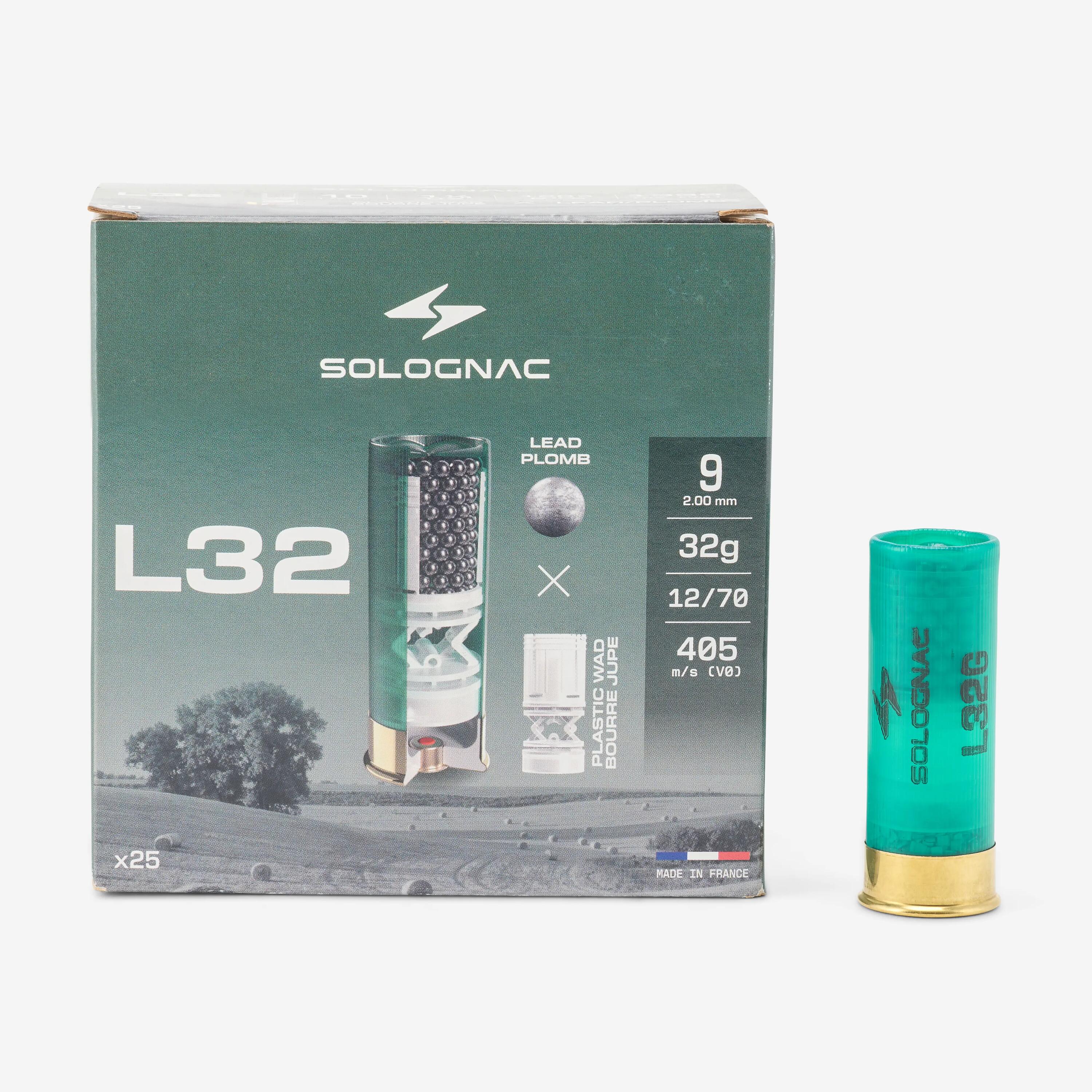 Cartouche de chasse L32G calibre 12/70 plomb n°9 x25 1/4