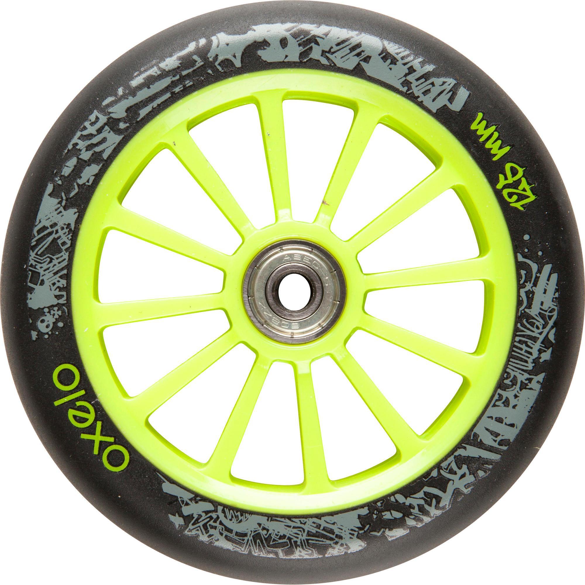 1 roue  trottinette  125mm avec roulements verte oxelo 