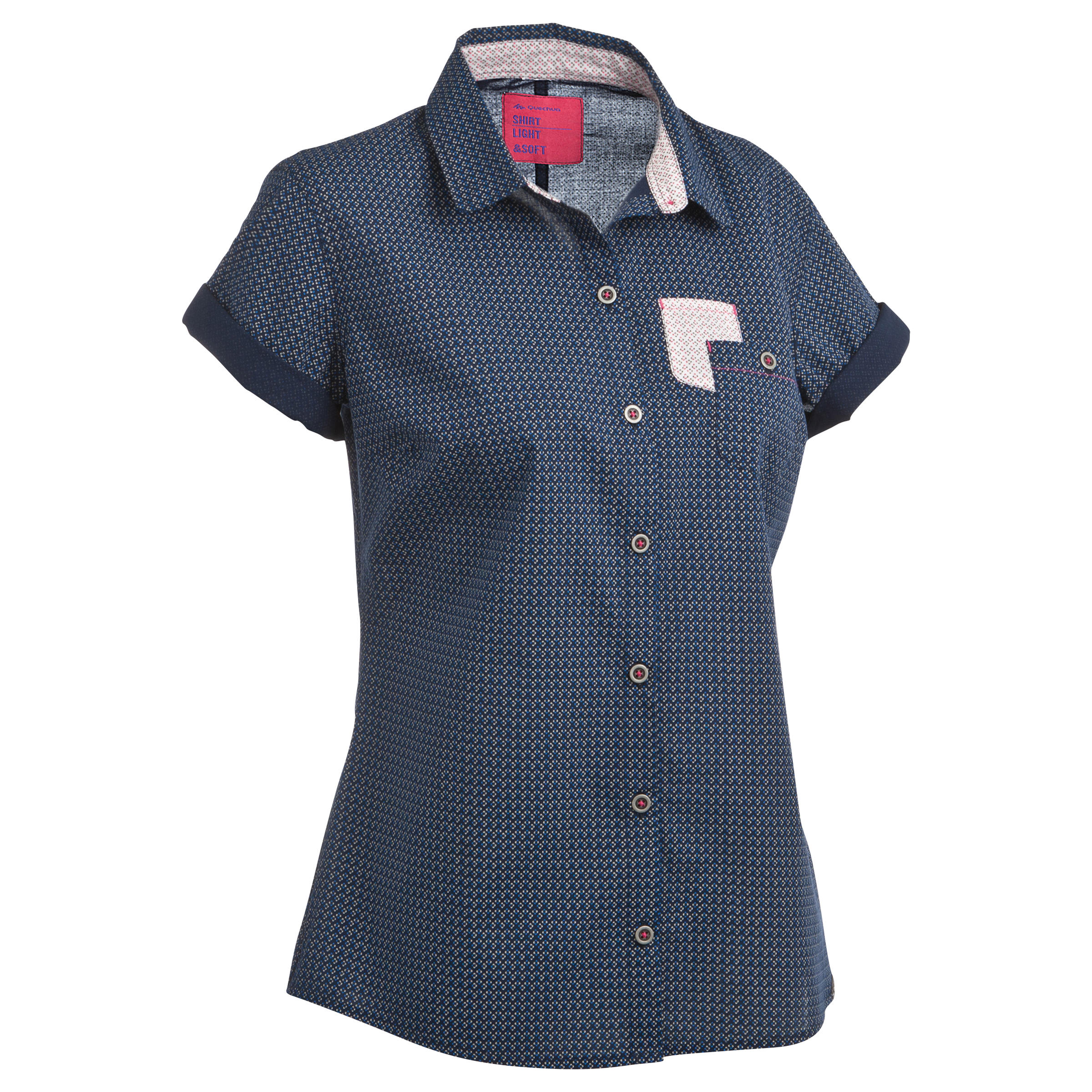 QUECHUA Arpenaz 100 women's short-sleeved hiking shirt - Blue