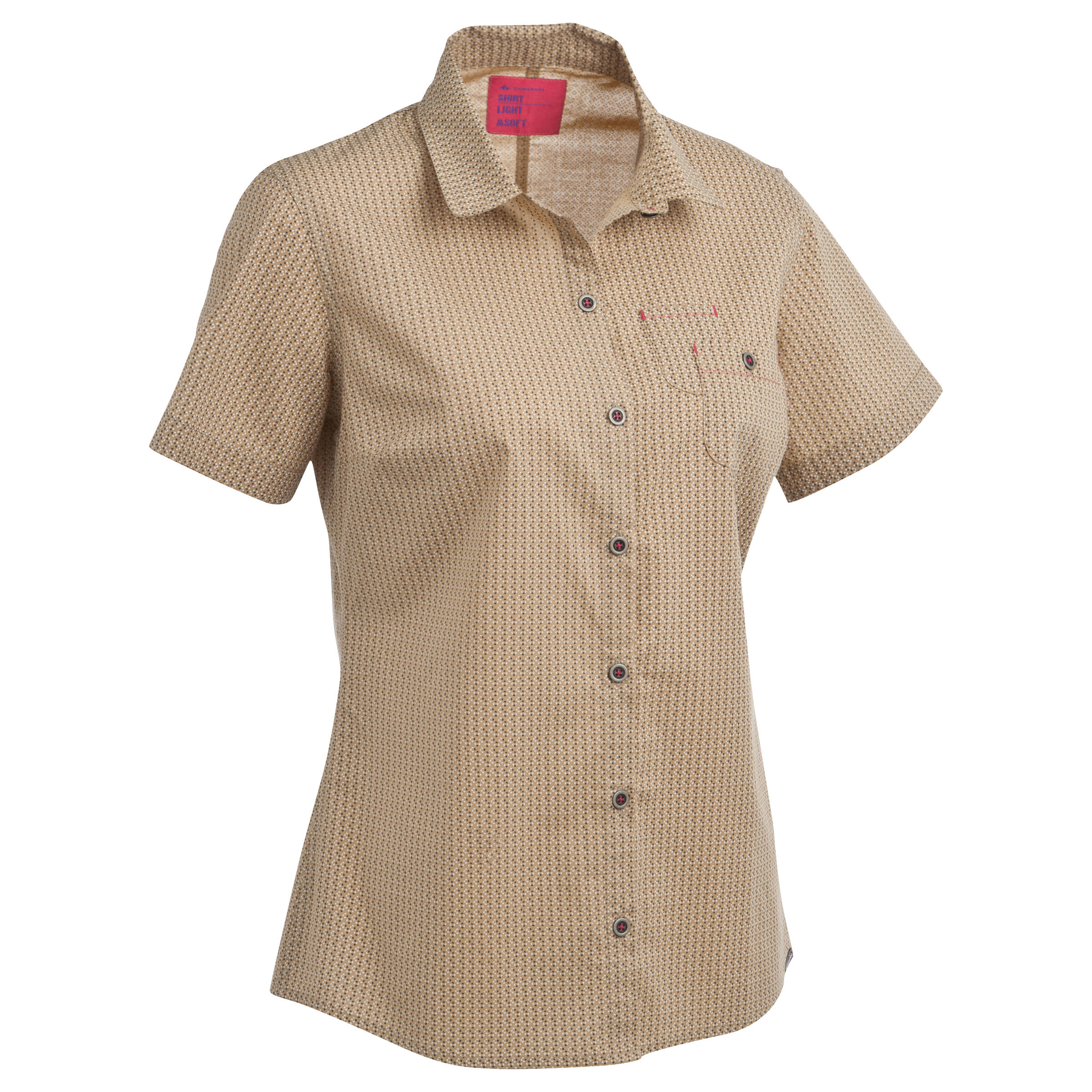 QUECHUA Arpenaz 100 women's short-sleeved hiking shirt - beige.