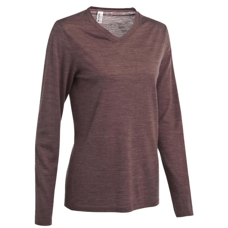 Bluză cu lână merinos Trekking călătorie Merino Fresh Kaki Damă