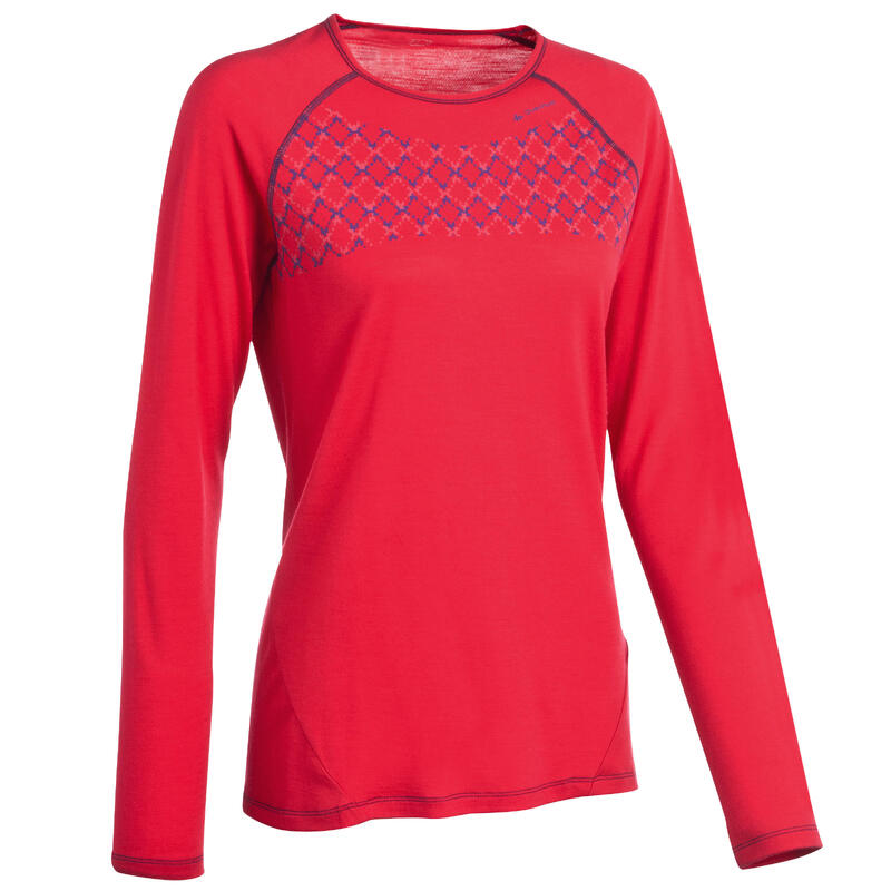 Dames T-shirt met lange mouwen voor trekking Techwool 190 zwart