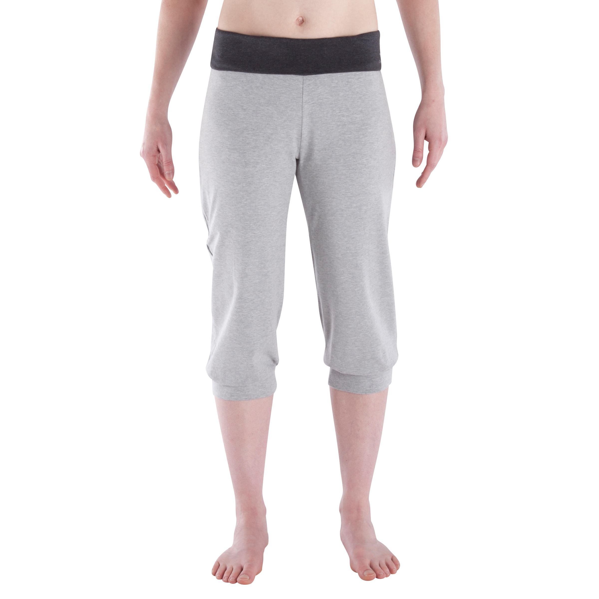 Women's gentle gymnastics, yoga organic cotton cropped trousers - light grey 3/7