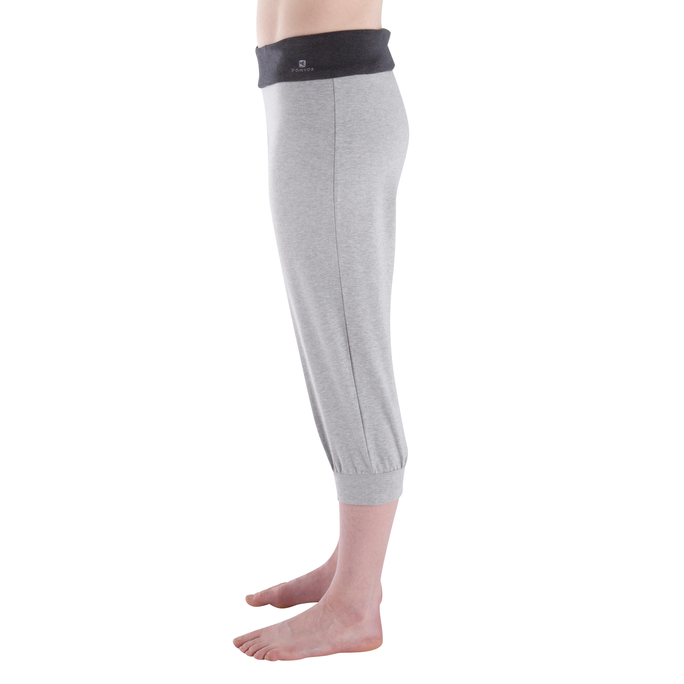 Women's gentle gymnastics, yoga organic cotton cropped trousers - light grey 4/7