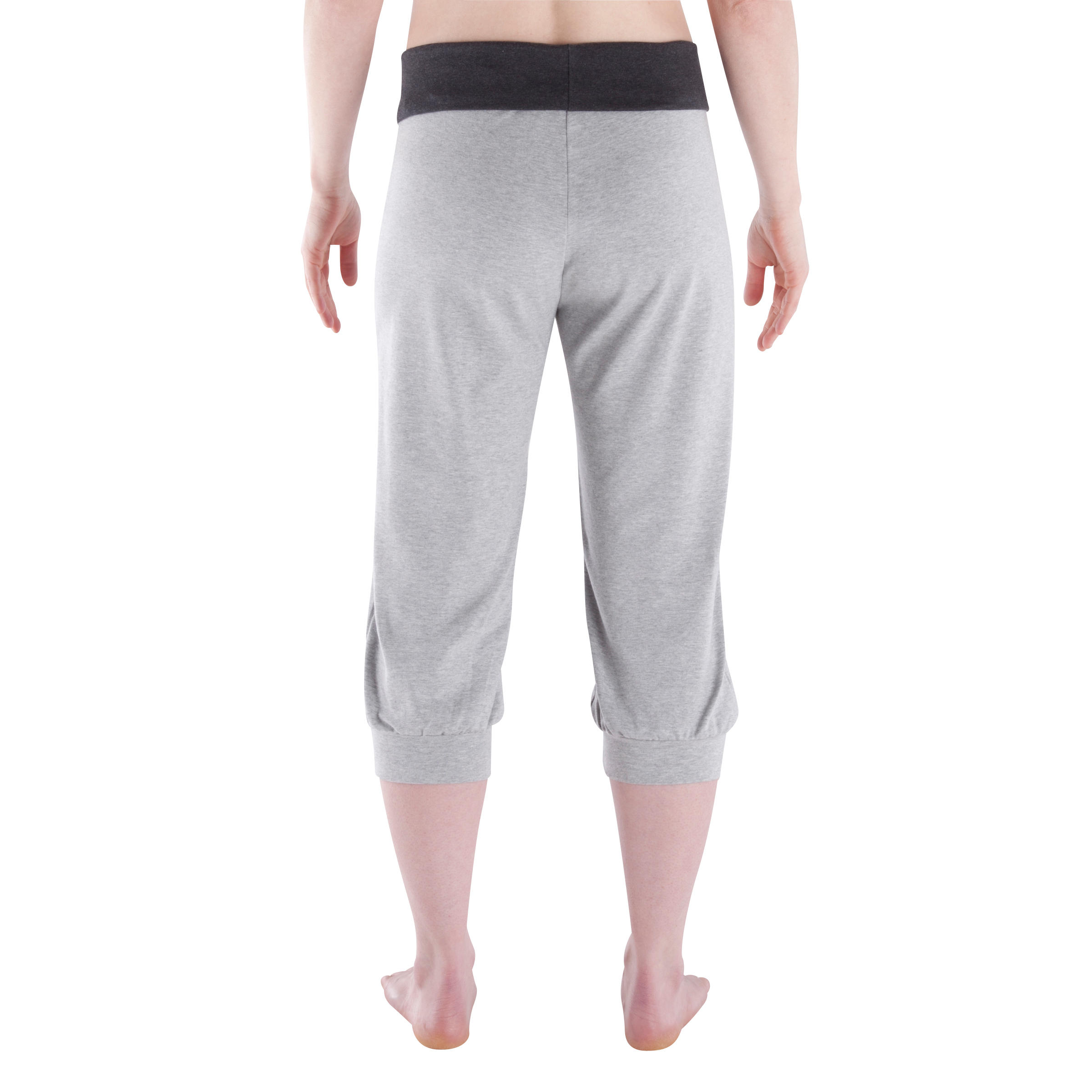 Women's gentle gymnastics, yoga organic cotton cropped trousers - light grey 5/7
