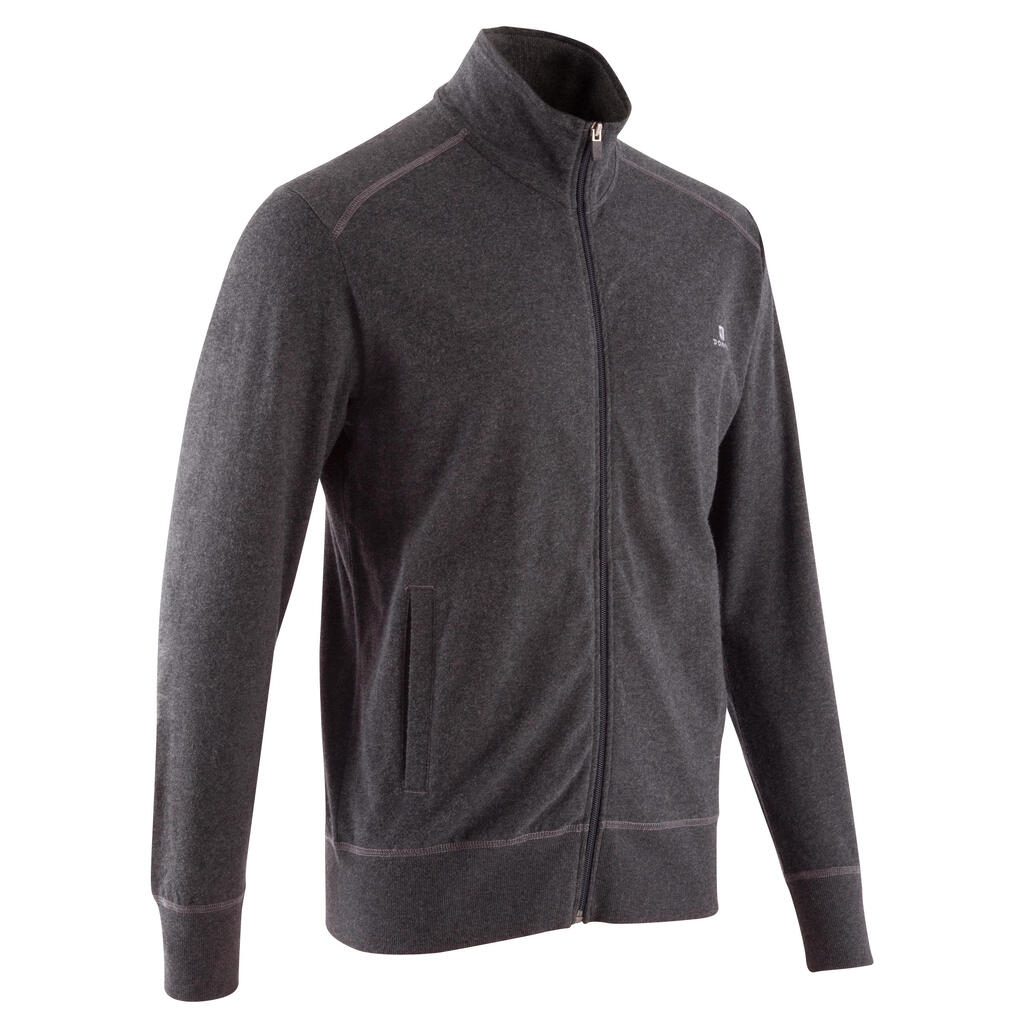 High-neck zip-up fitness jacket - dark mottled grey
