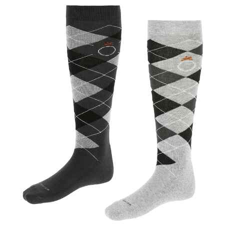 Argyle Adult Horse Riding Socks - Light Grey/Dark Grey