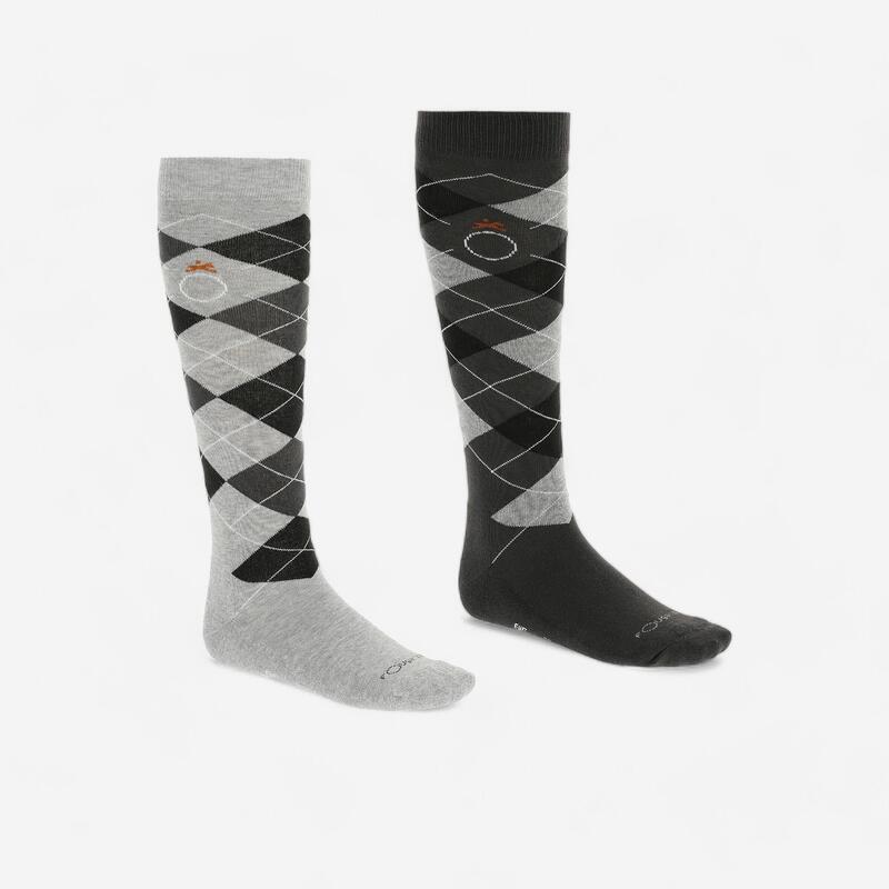 Argyle Adult Horse Riding Socks Light Grey/Dark Grey