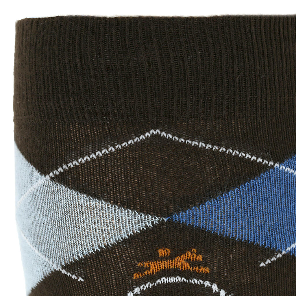 Reitsocken 500 Erwachsene kariert marineblau/hellrosa und petrolblau