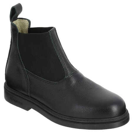 Kids' Horse Riding Classic Leather Jodhpur Boots - Black