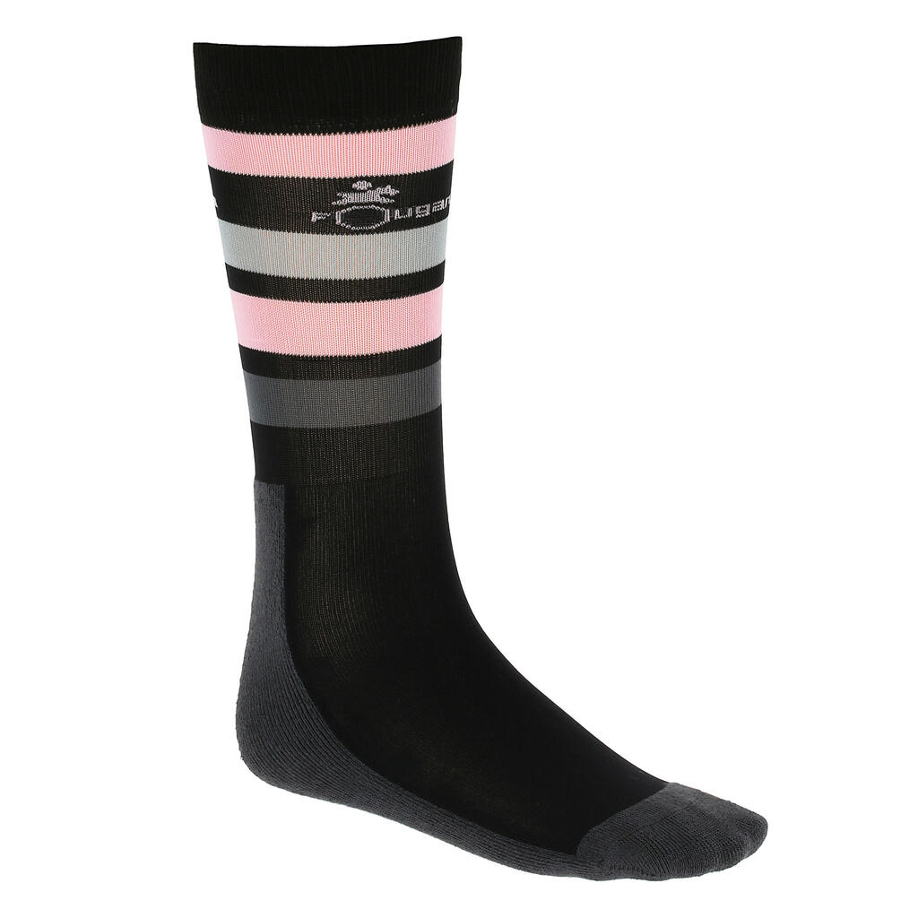 Reitsocken Basic Kinder Einzelpaar schwarz/rosagestreift 