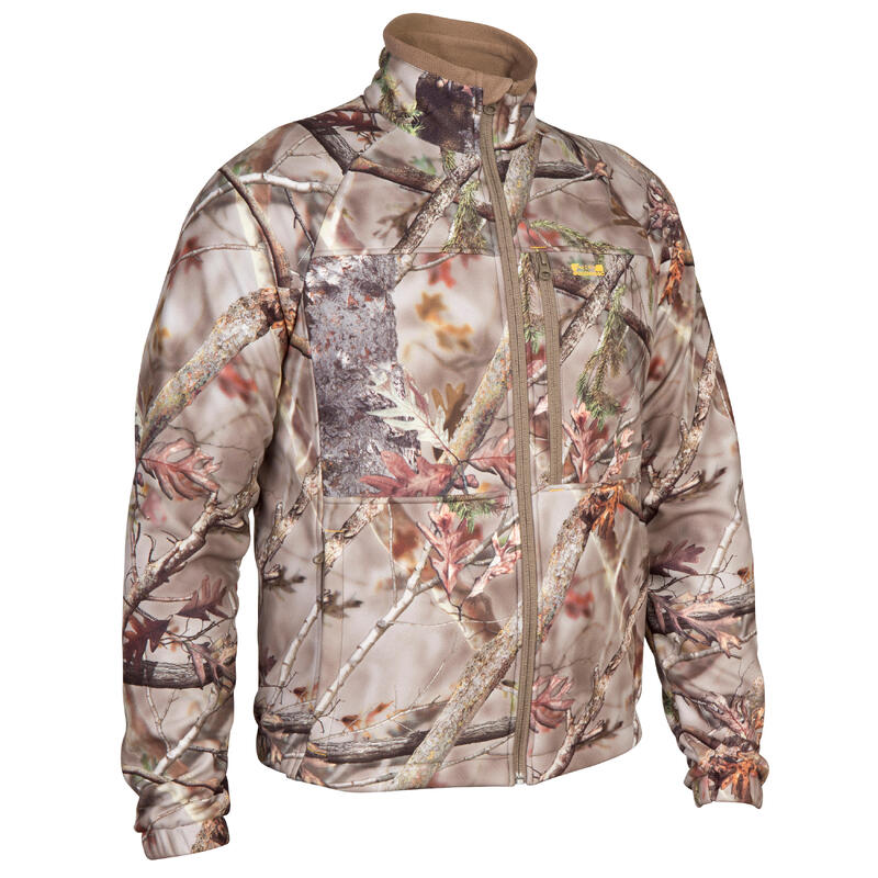 POLAIRE CHASSE SILENCIEUSE CHAUDE DEPERLANTE 300 CAMOUFLAGE FORET
