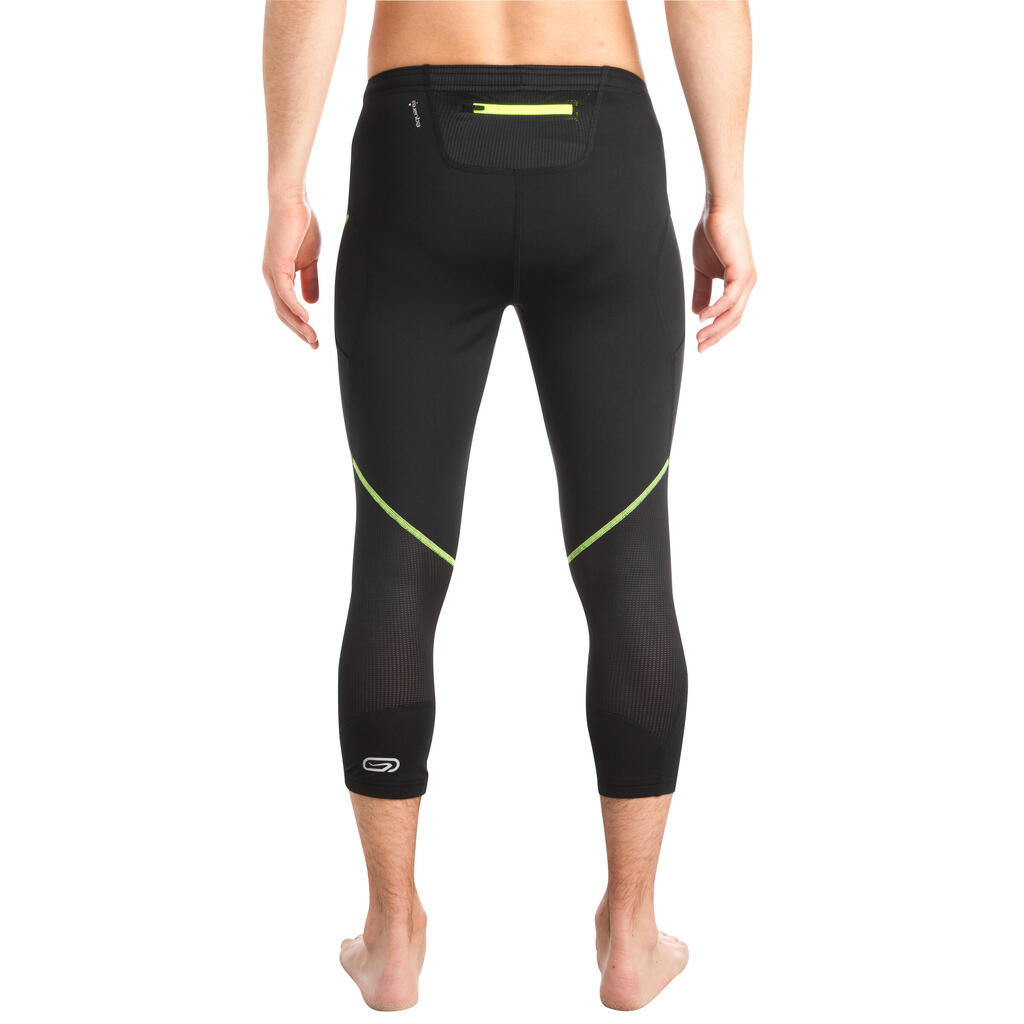 Laufhose 3/4 Tights Kiprun Trail Herren schwarz/gelb