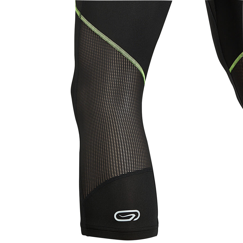 Laufhose 3/4 Tights Kiprun Trail Herren schwarz/gelb