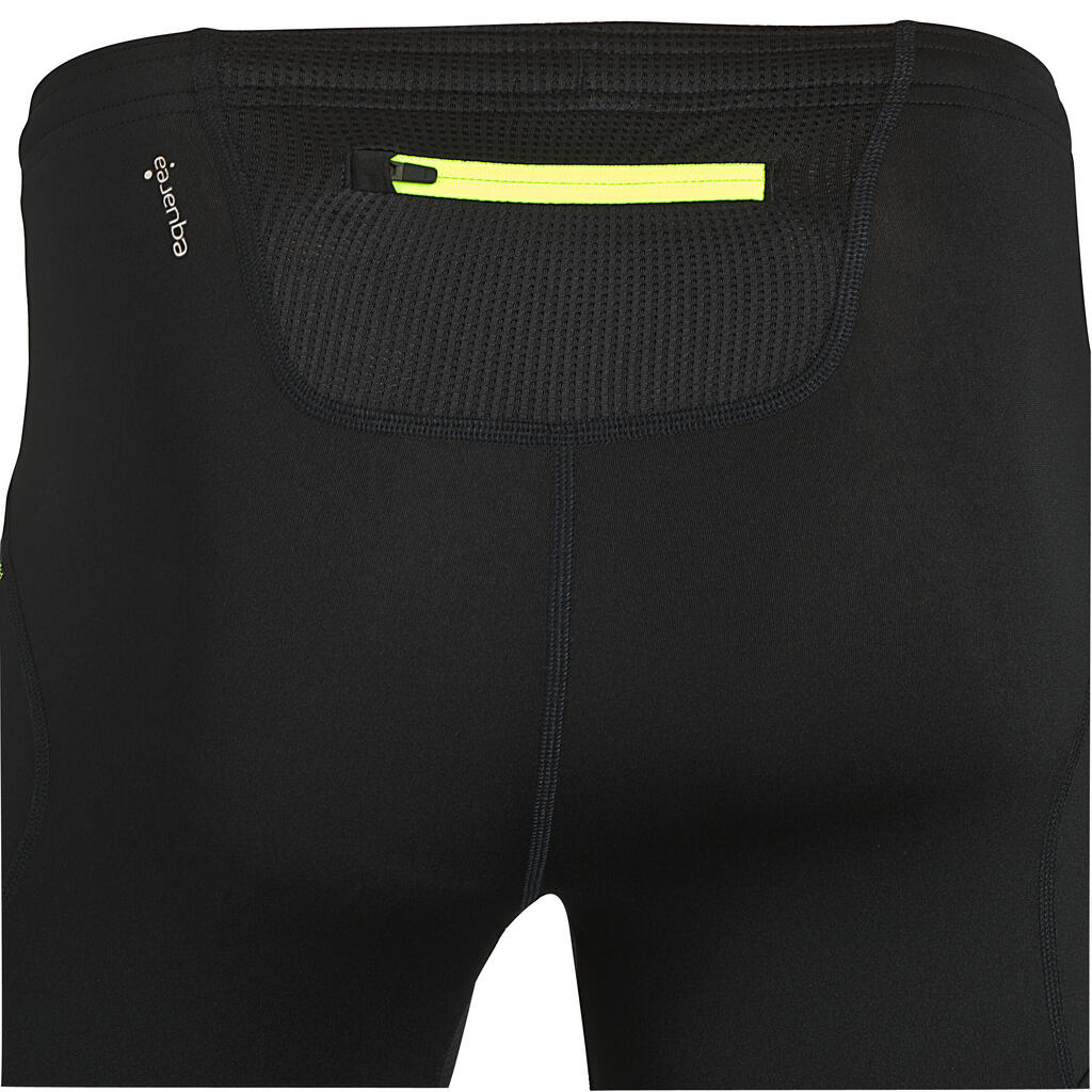 Laufhose 3/4 Tights Kiprun Trail Herren schwarz/gelb