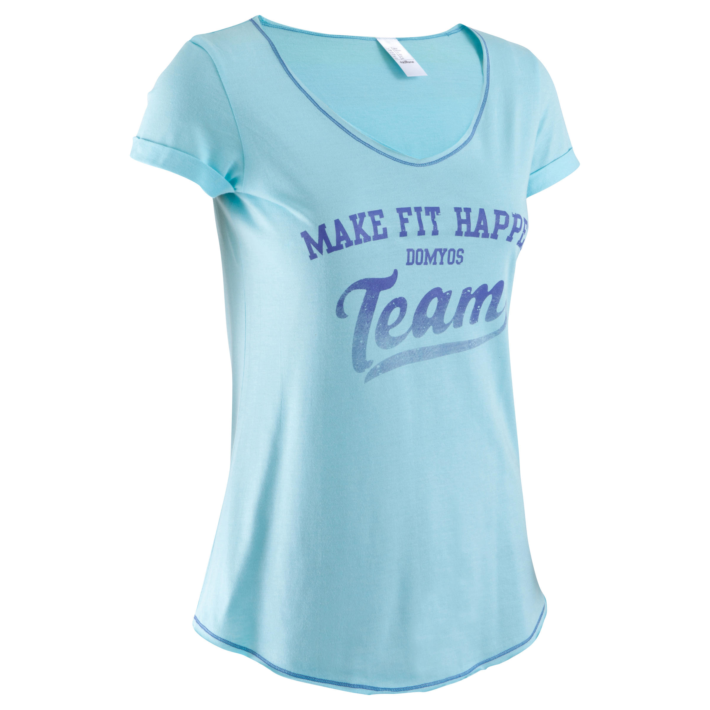 DOMYOS Women's Short-Sleeved Fitness Print T-shirt - Light Blue