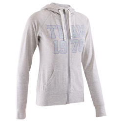 Veste fitness zippée à capuche Fitness Femme gris chiné clair