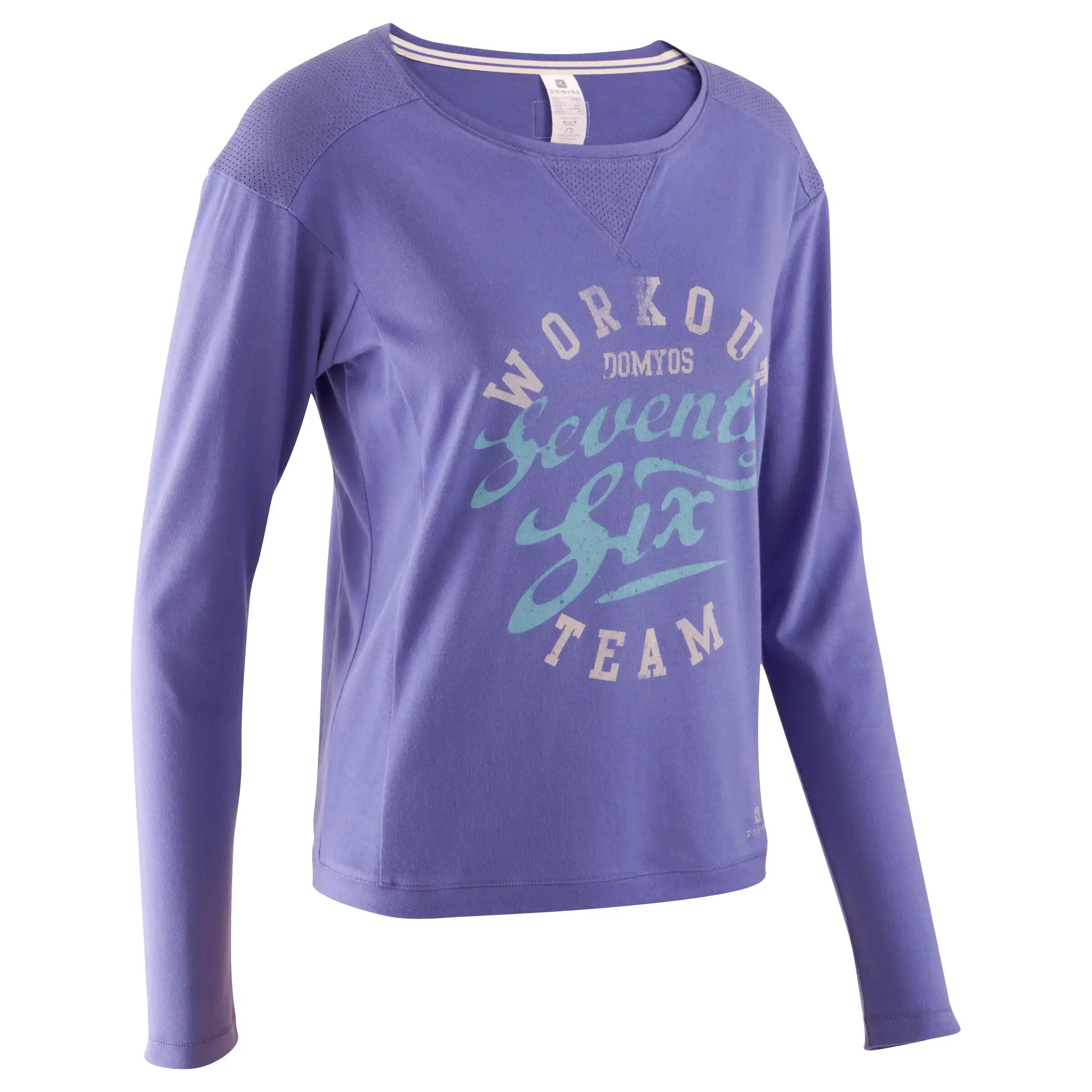 Women's Fitness Long-Sleeved Print T-shirt - Blue 1/7