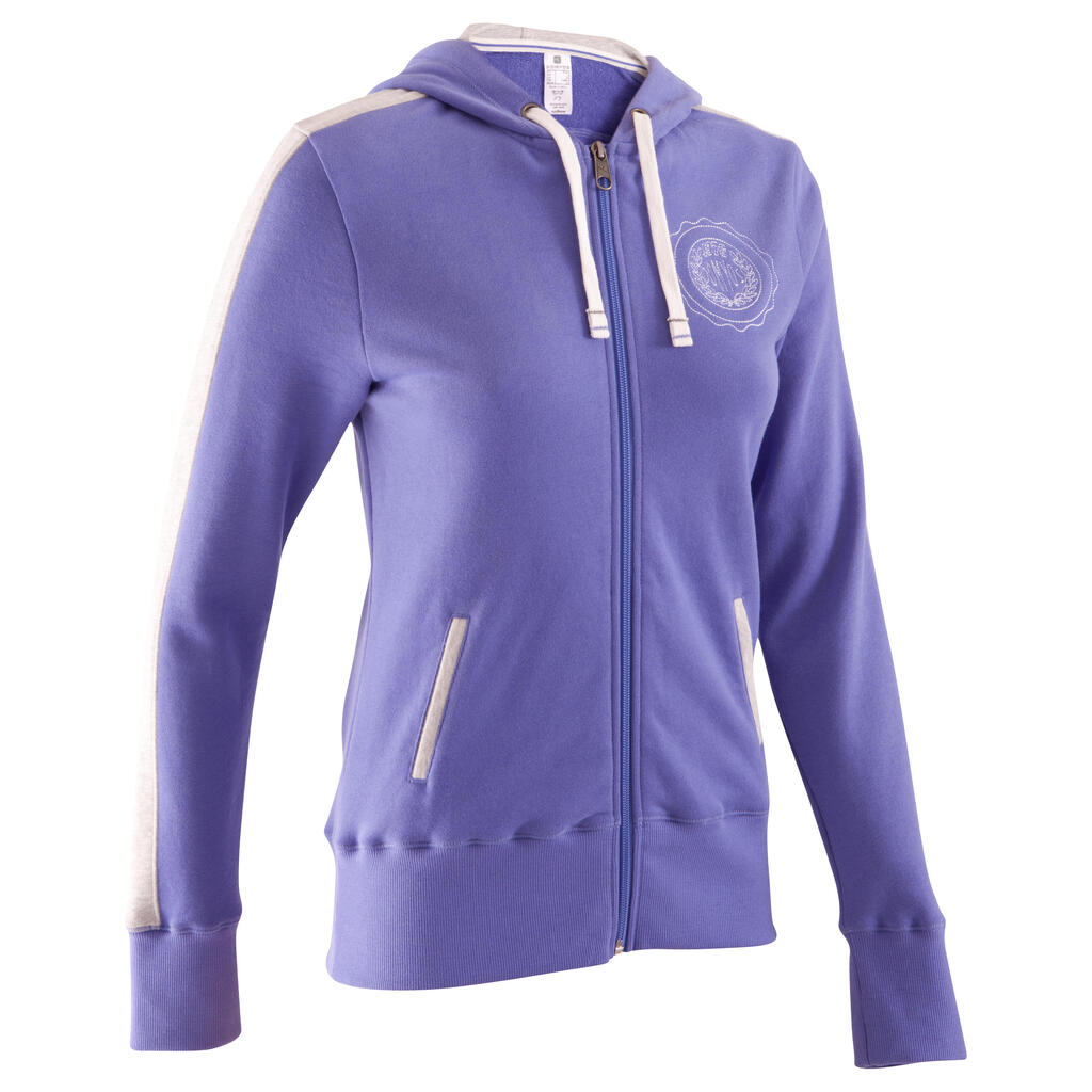 Women's fitness hooded print jacket - blue