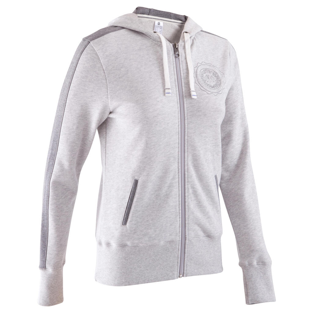 Women's Fitness Hooded Print Jacket - Light Mottled Grey