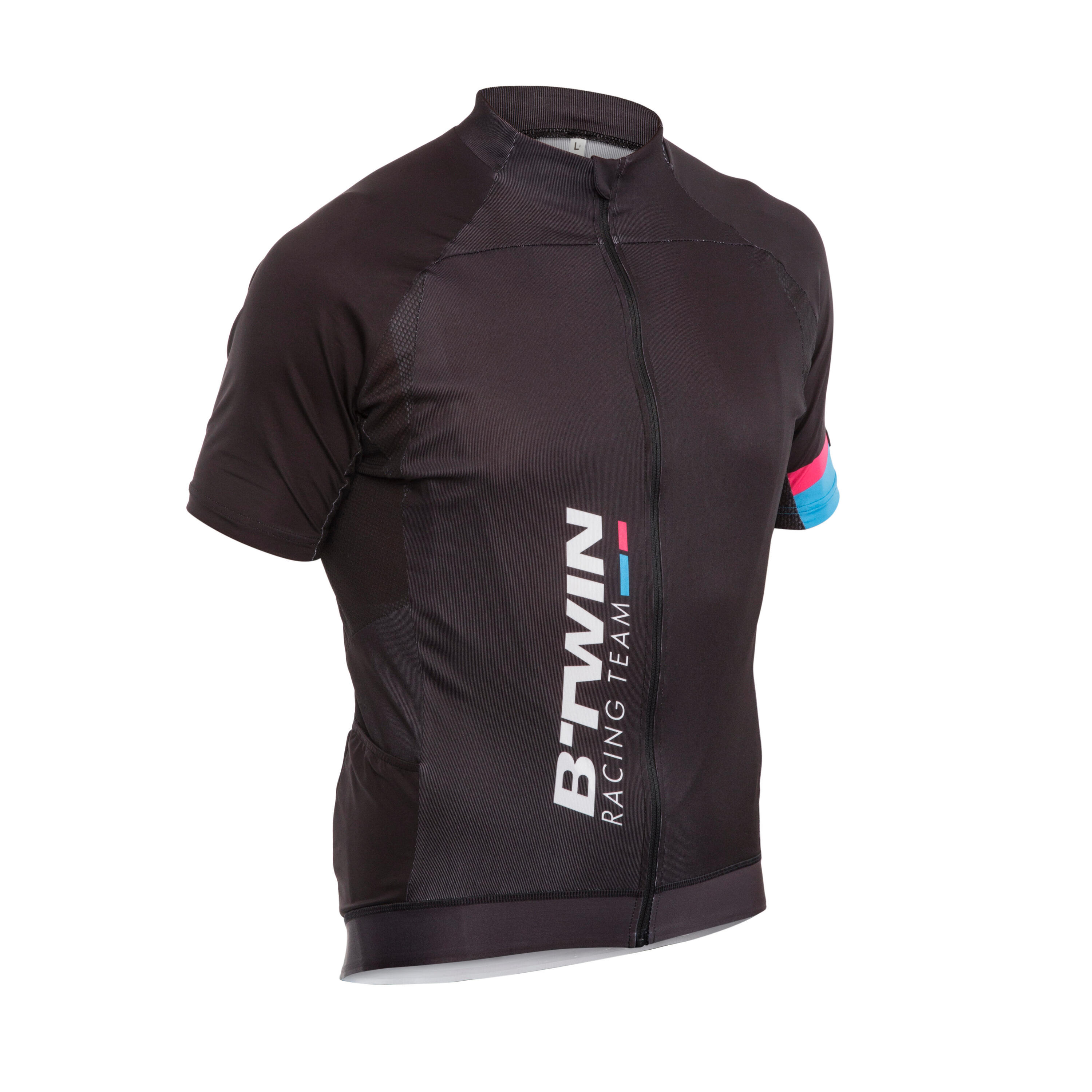 BTWIN 520 Short-Sleeved Cycling Jersey - Black/Blue/Pink