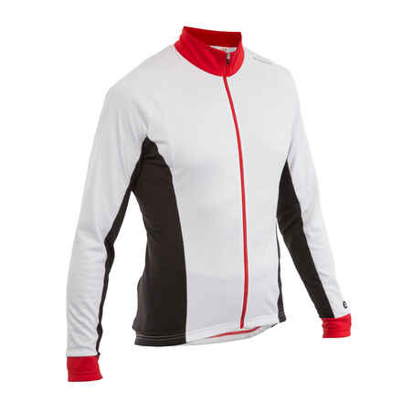 Maillot manches longues vélo homme 500 blanc rouge