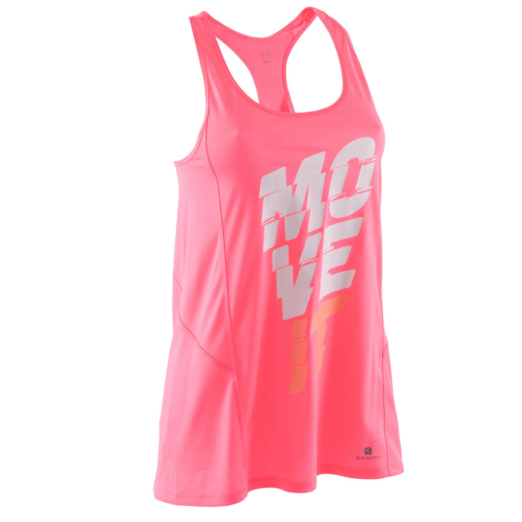 Breathe Women's Long Printed Fitness Tank Top - Pink